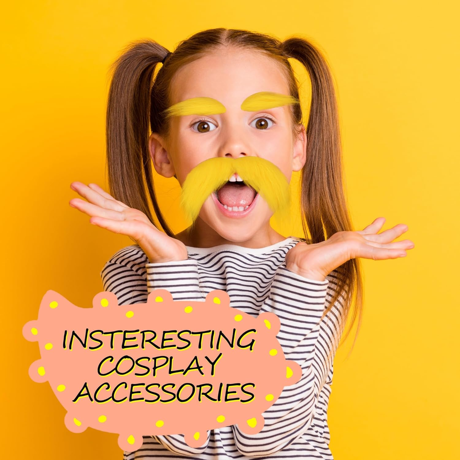 2 Pcs Yellow Lorax Mustache and Eyebrows, Fake Beard for Adults and Kids, Facial Hair for Costume Accessories Festival Party