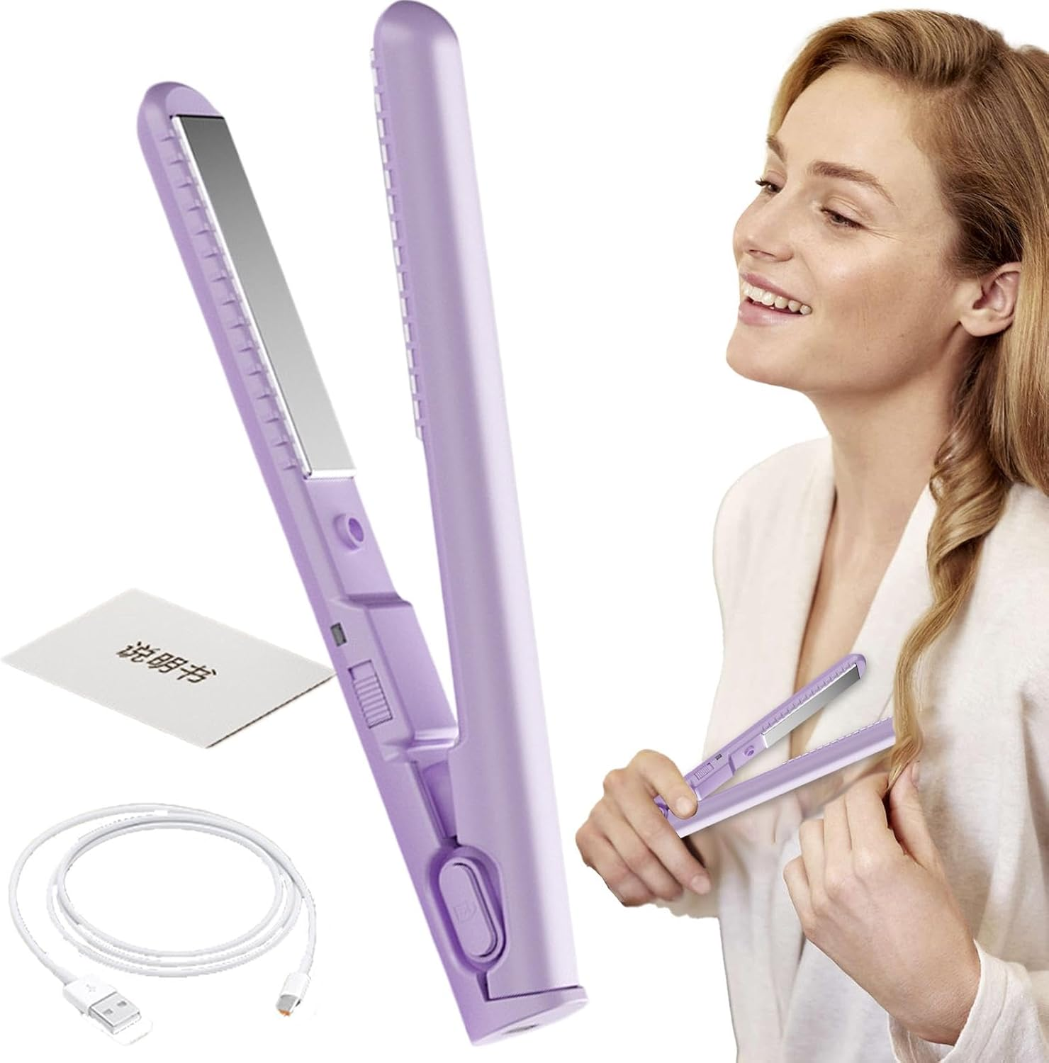 Travel Hair Straightener | Portable Hair Straightener, Cordless Curling Iron,Usb Charging 2-In-1 Curling Wand & Flat Iron, Fast Heating Hair Styling Tool for Short and Long Hair image number 6