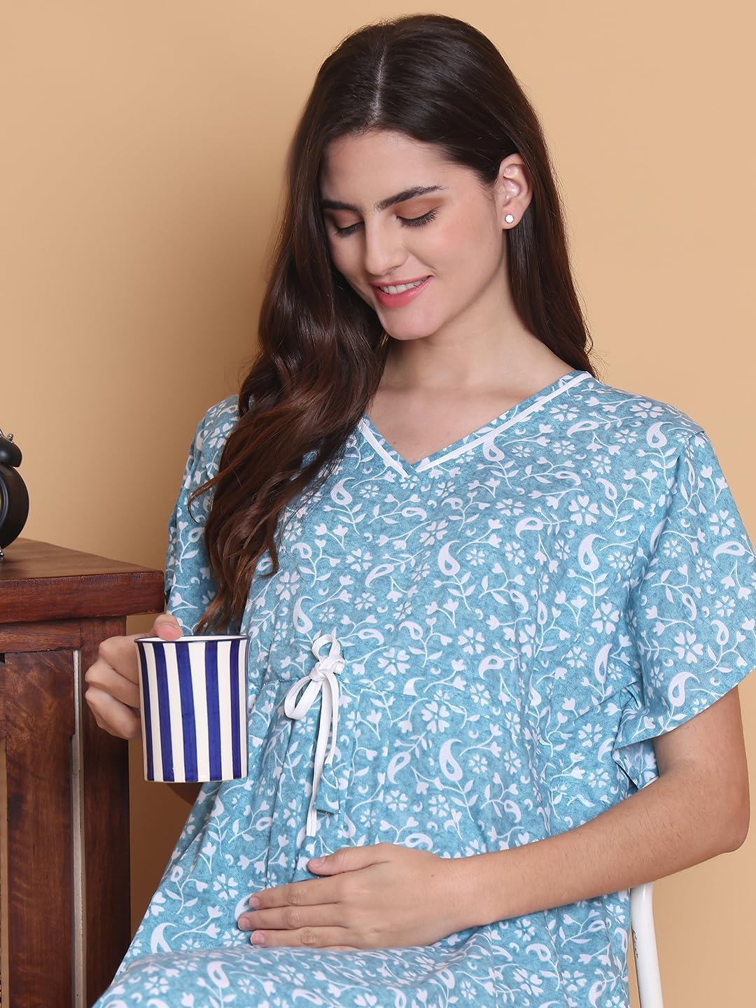 Secret Wish Floral Cotton Blend Full Length Maternity Kaftan image number 3