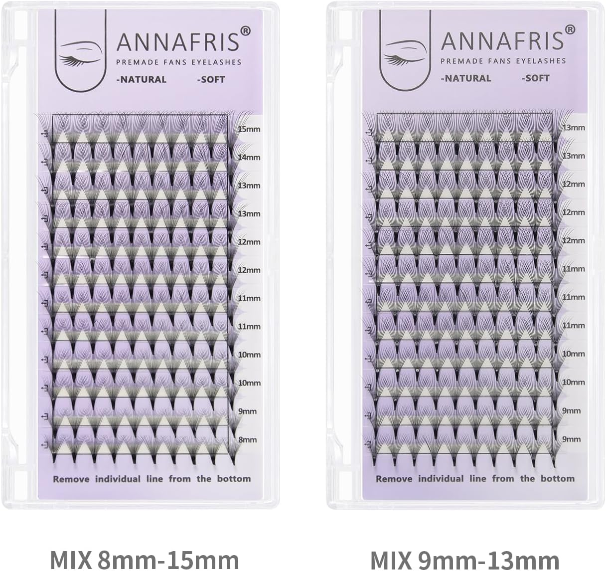 ANNAFRIS Premade Fans Eyelash Extensions 16D Thickness 0.05 9-13Mm Mix Short Stem Pointy Base Premade Volume Lash Extensions C Curl(16D-C-0.05,9-13Mm Mix) image number 6