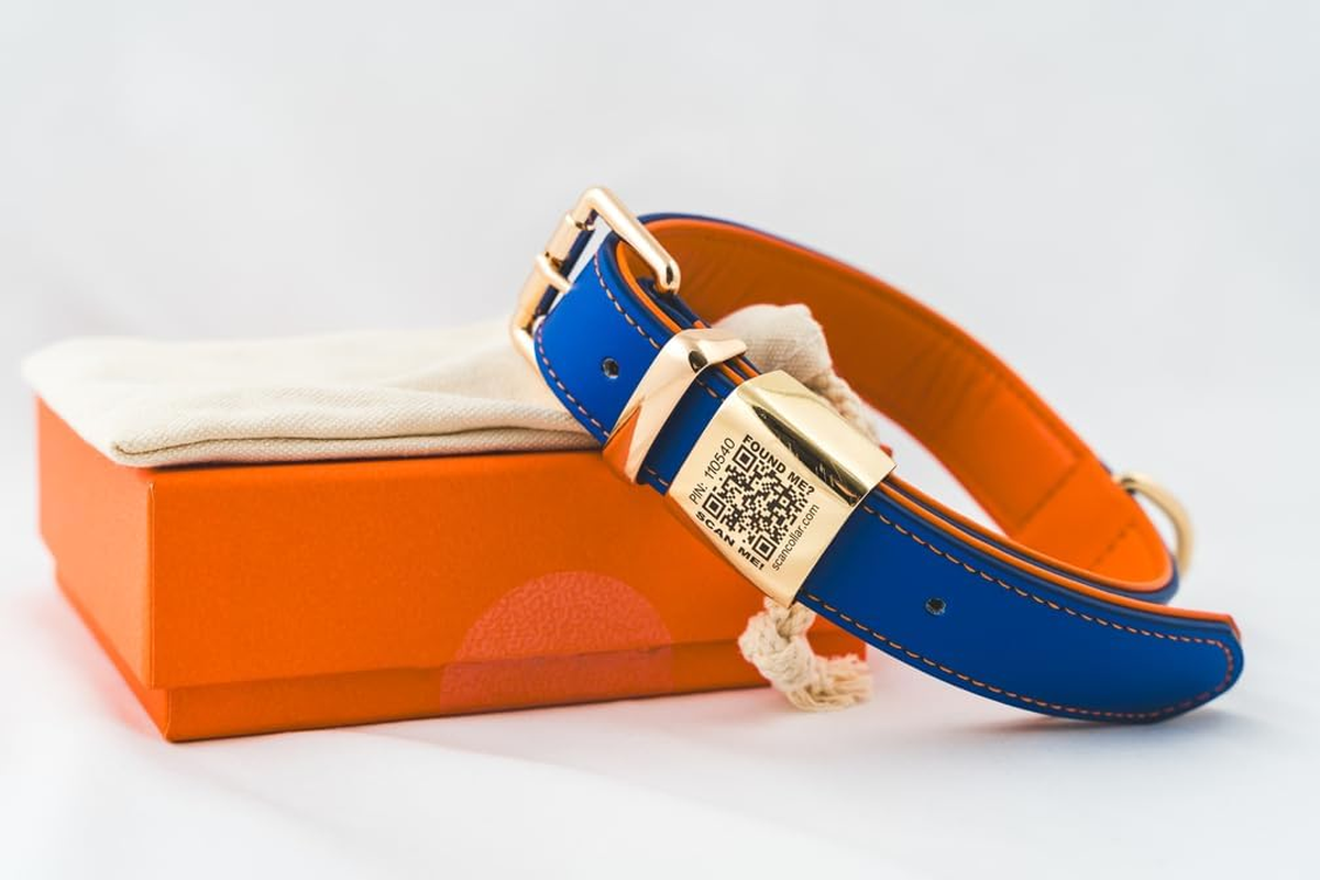 Scancollar QR Code Pet ID Genuine Leather Smart Collars with Location Tracking with Pet Online Profile, Soft Padded, Stylish, Breathable for Small Medium Large Dogs (Large, Pink & Violet)