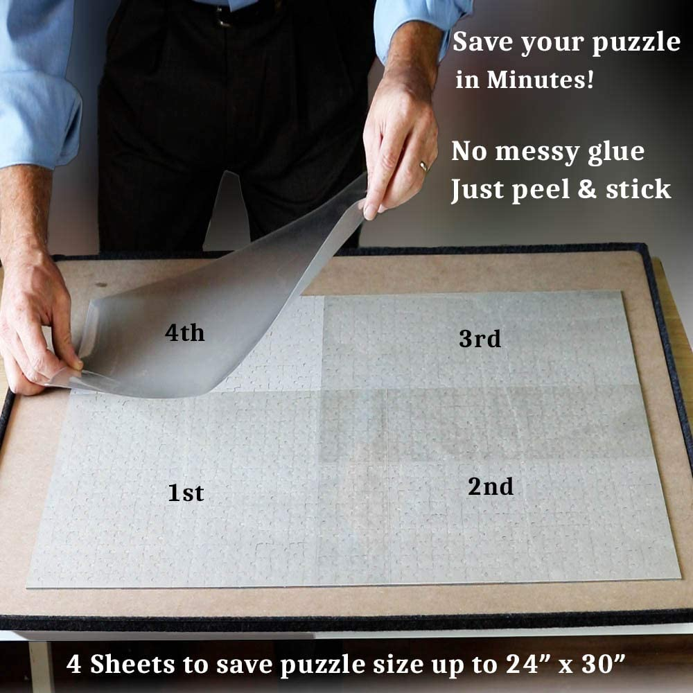 PUZZLE EZ Preserve 5 X 1000 Piece Puzzle Glue Sheets Clear Saver Peel and Stick Extra Large Thick No Mess Adhesive Sheets with Hanging Tabs for Puzzle Framing image number 5