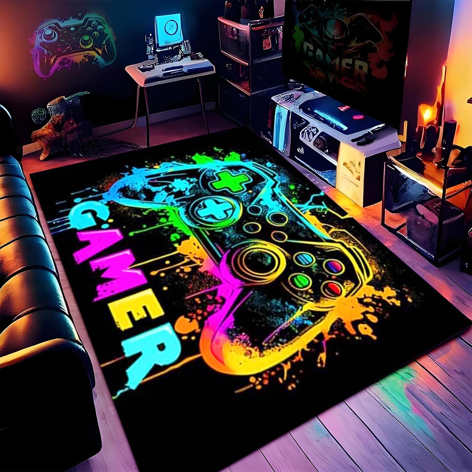 Gaming Area Rug for Boy Room, Extra Large Non-Slip Gamer Play Mat for Playroom, 3D Colorful Gamers Have Fun Activity Centerpiece Playmat Floor Carpet for Kids Gaming Room Decor (Gamer 5, 200X300Cm)