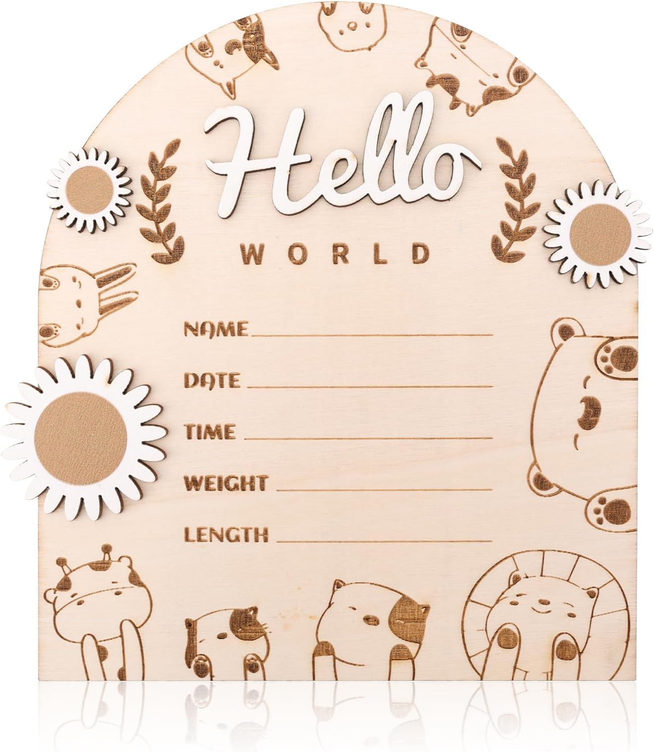 Wooden Baby Announcement Sign, Hello World Baby Sign Baby Announcement Plaque Newborn Baby Name Board Birth Announcement Sign for Baby Shower Gifts Photo Props Wall Decoration image number 1