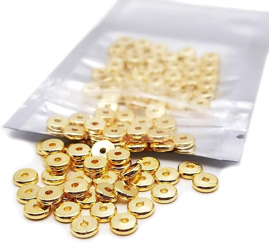 INSPIRELLE 100Pcs Heishi Beads 6Mm Disc Brass Rondelle Spacer Beads 18K Yellow Gold Flat round Shape Jewelry Metal Spacers for Bracelet Necklace Jewelry Making image number 4
