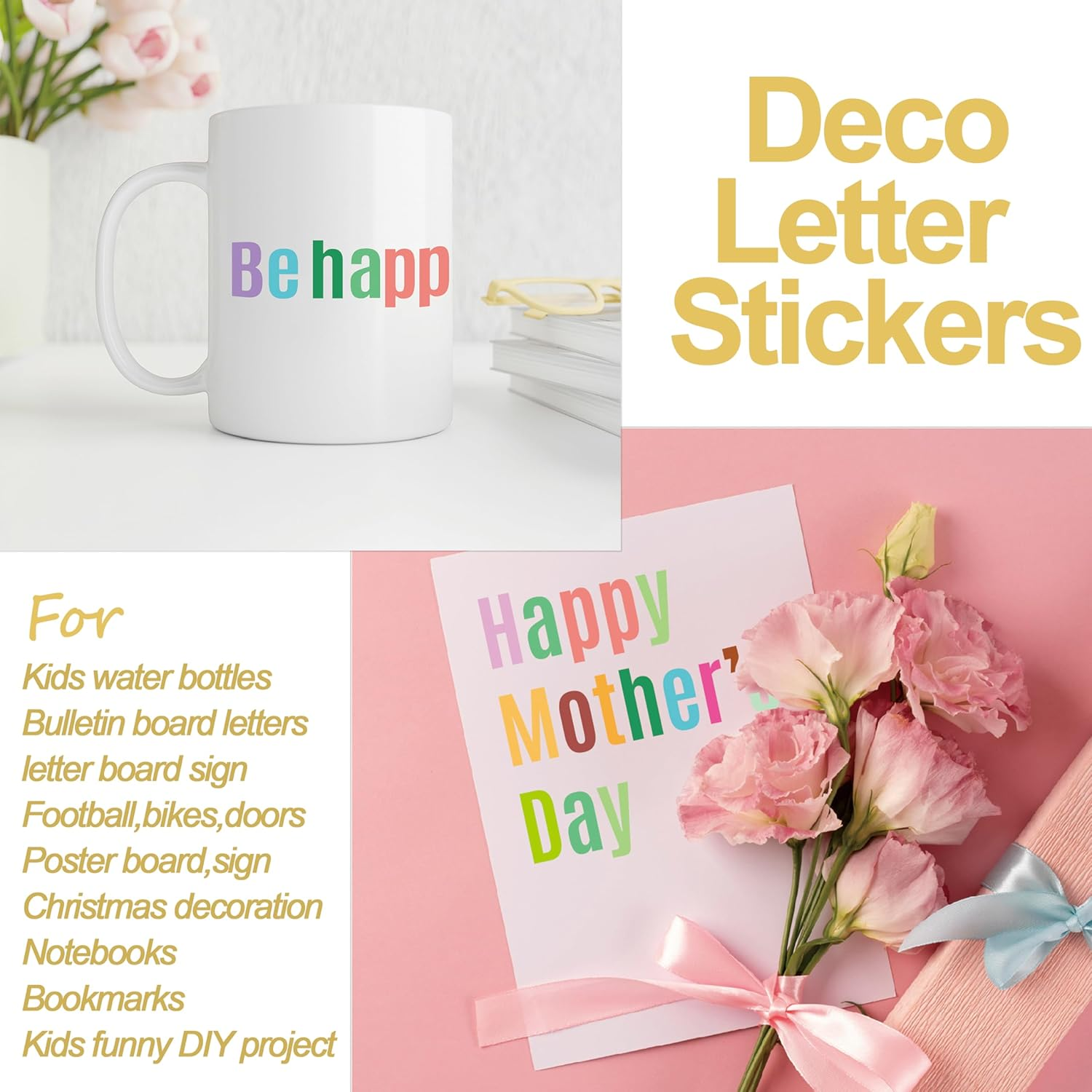 980 Pcs 12 Sheets Vinyl Letter Stickers Small 1 Inch, Colorful Number Stickers Self-Adhesive Waterproof Alphabet Stickers 1" for Mailbox, Bulletin Board, Water Bottles, Scrapbook, DIY (Multi-Colors) image number 4