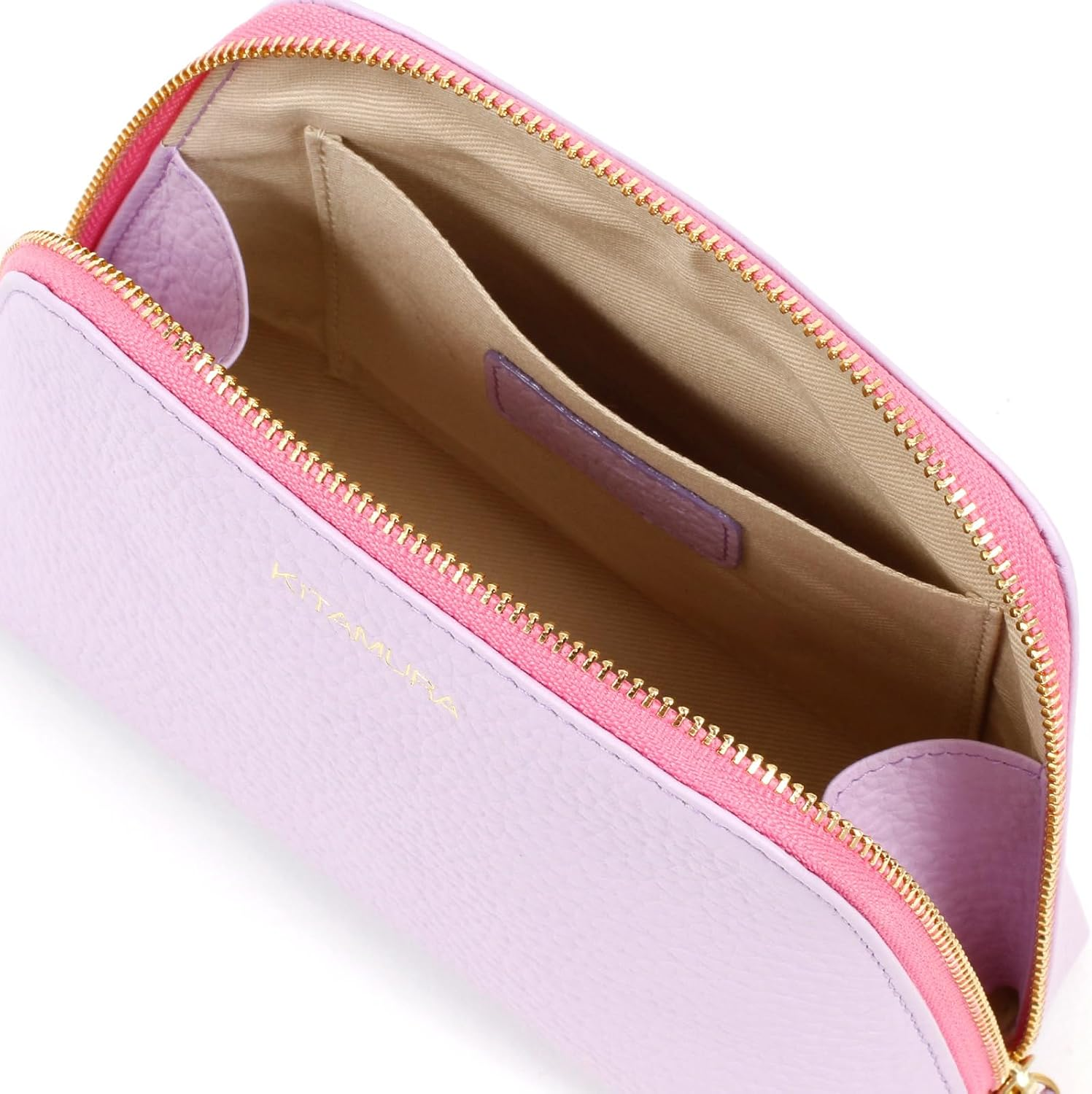 Kitamura PH0775 Cowhide Large Pouch - Beige/Ice Blue 50211 image number 4