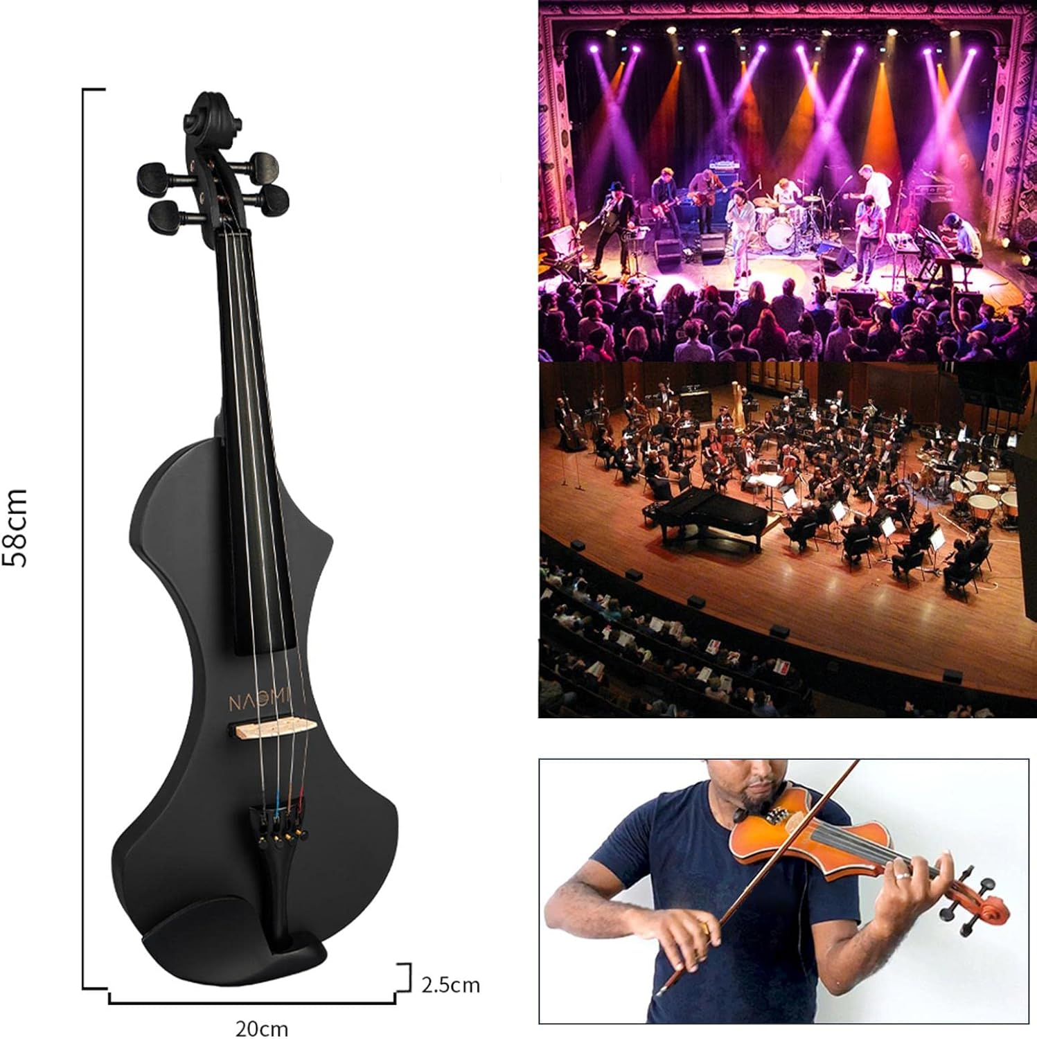 Electric Violin 4/4 Headphone Full Size Acoustic Electric Violin Set Beginner - Black image number 5
