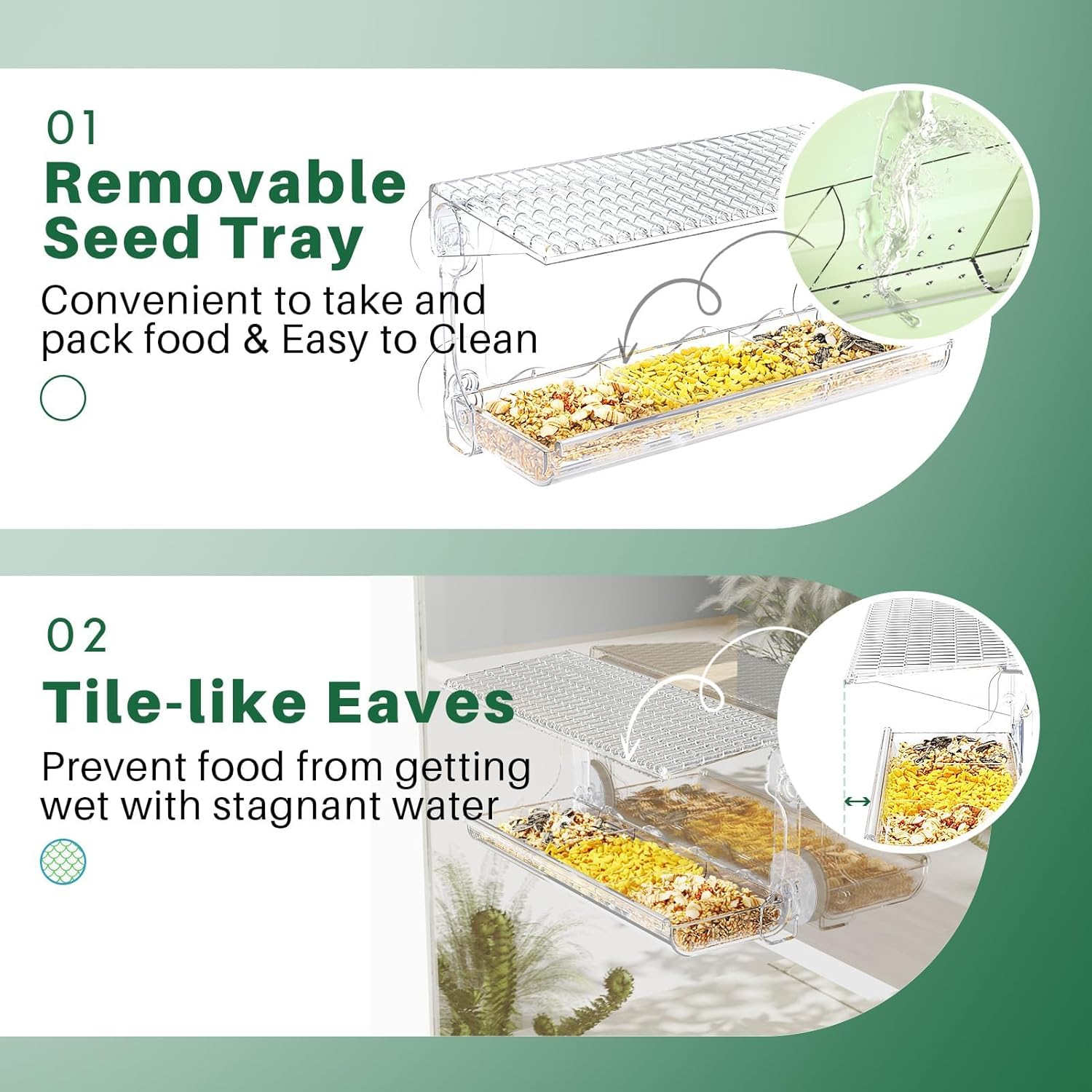 Bird Feeder Backyard, Bird Feeders for outside Window with Strong Suction Cups, Transparent Bird House outside Wild Bird Watching for Garden, Yard, Elderly Kids Viewing Birding & Wildlife image number 4