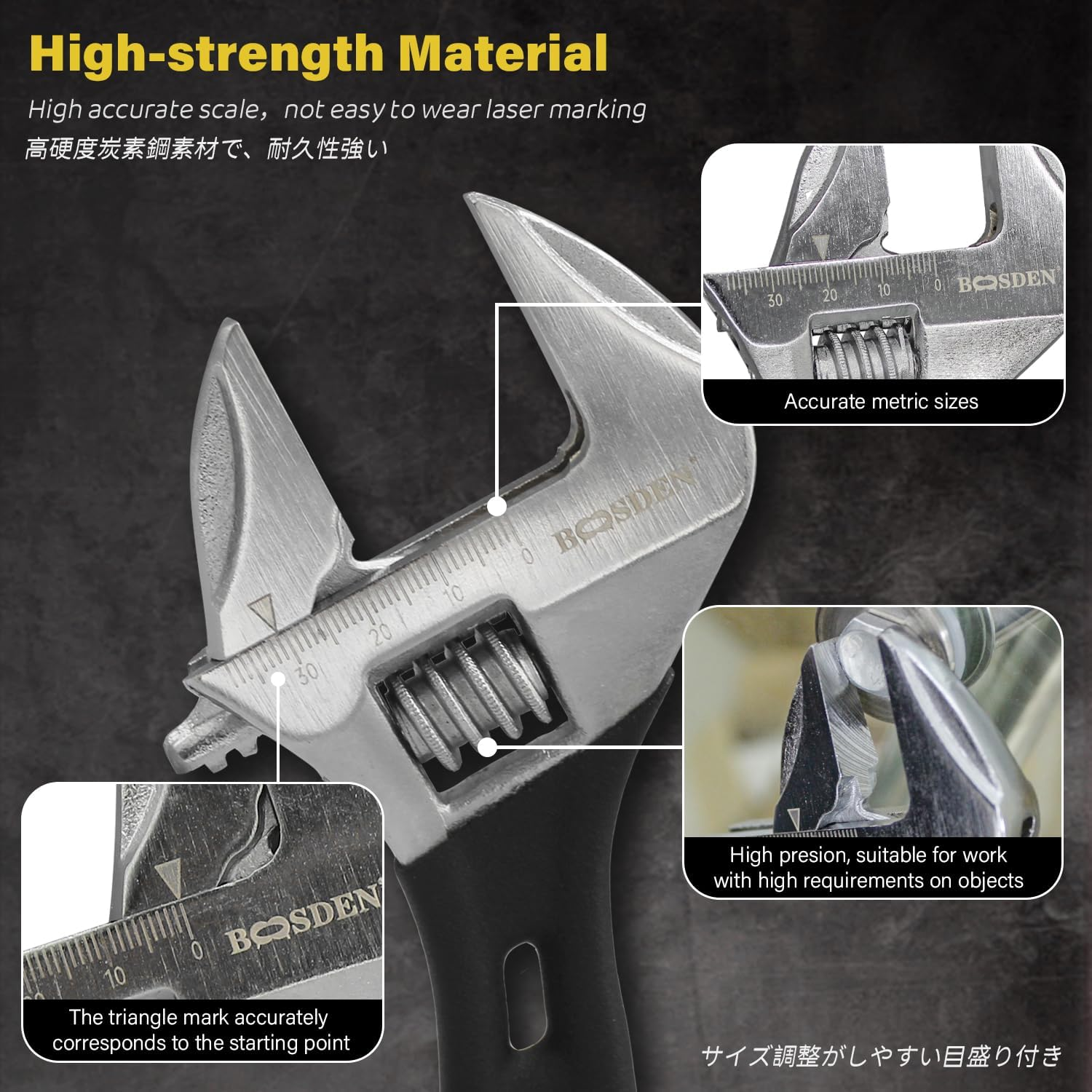 BOOSDEN Adjustable Wrench, 6 Inch Stubby, Chrome Vanadium Steel, Ideal for Pipe, Gas Industry, and Disassembly image number 1