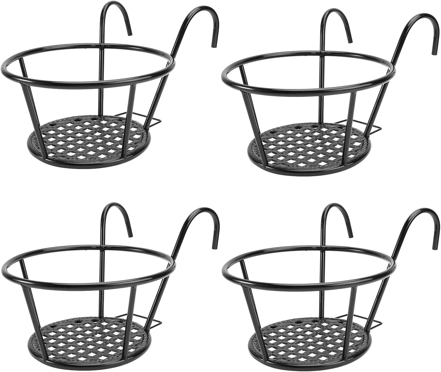 Taicols 4 Pcs Iron Metal Railing Flower Pot, Balcony Iron Plant Stand Railing Hanging Planter Holder for Fence Planters & Hanging Plants,Durable Steel Structure & Decorative Design, Indoor & Outdoor image number 1