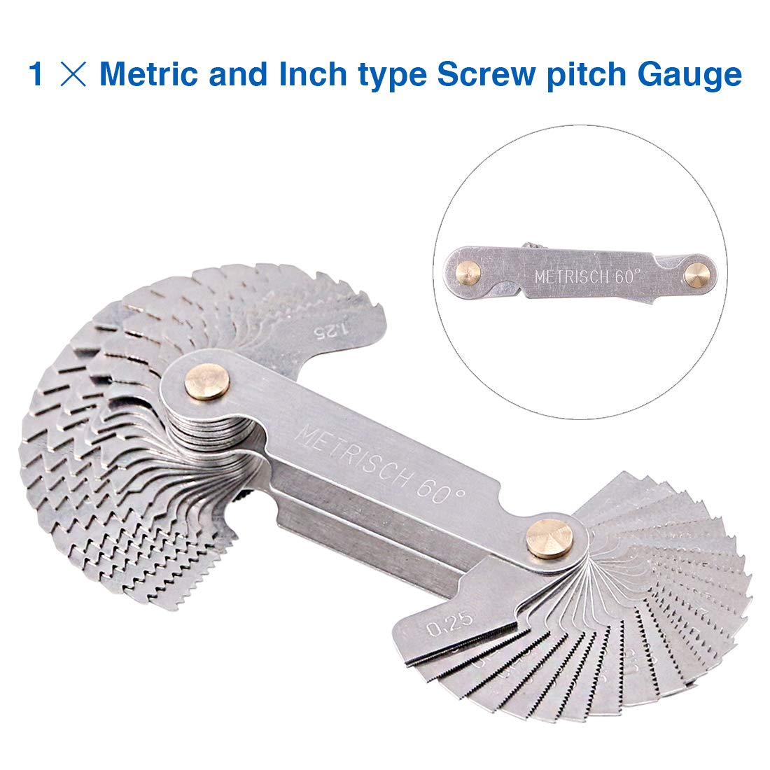 Glarks 5Pcs Stainless Steel Screw Thread Pitch Cutting Gauge Tool Set, 51Pcs America SAE Type + 52Pcs Metric & America SAE Type & British Whitworth + 3Pcs Center Gage, Packed in Plastic Box image number 3