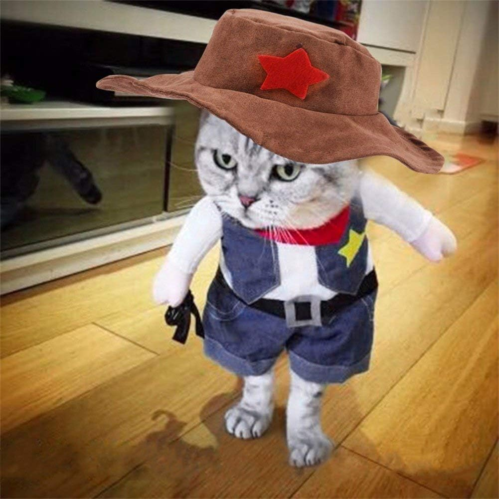 Meihejia Costume for Cat and Small Dog, Funny Cowboy Costume Hat Suit - L image number 1