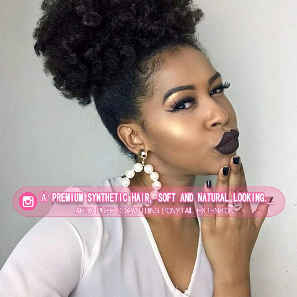 Afro Puff Drawstring Ponytail Extension for Black Women, Premium Black 1B 80Gram Short Synthetic Afro Puff Ponytail for Natural Hair, Clip on Kinky Drawstring Curly Ponytail Bun image number 1