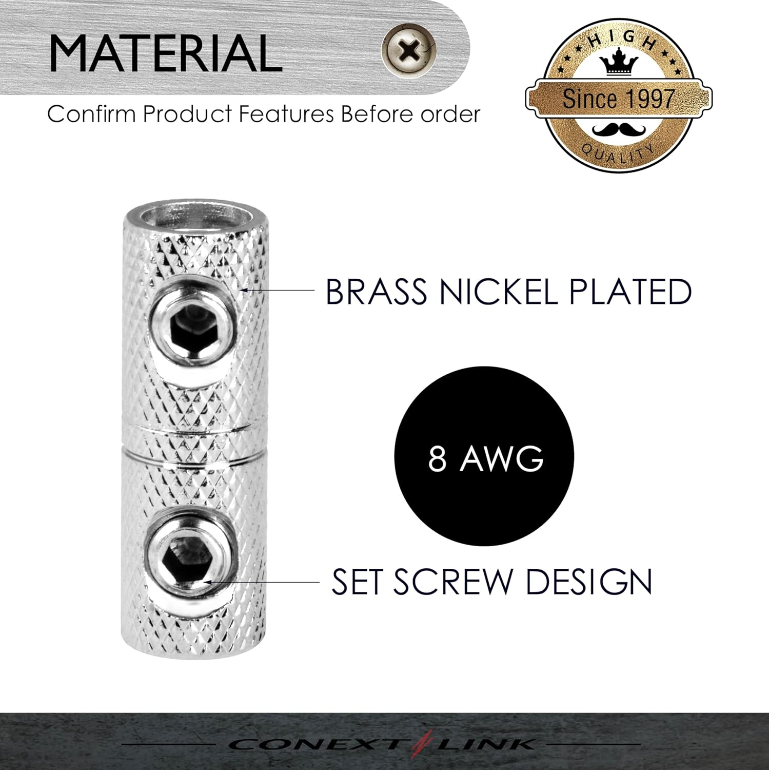 Conext Link WCT8N-2 Series Wire Coupler Terminal Butt Connector with Set Screws 2 Pack 8 Gauge