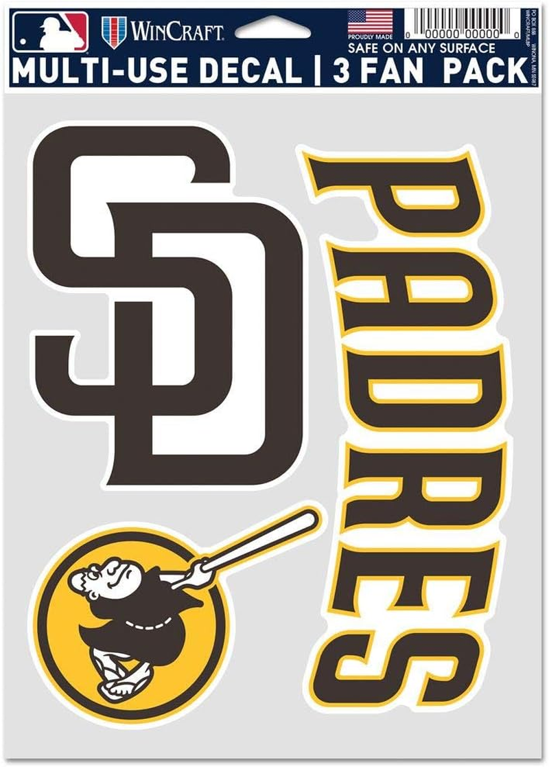 Wincraft MLB San Diego Padres Decal Multi Use Fan 3 Pack, Team Colors, One Size