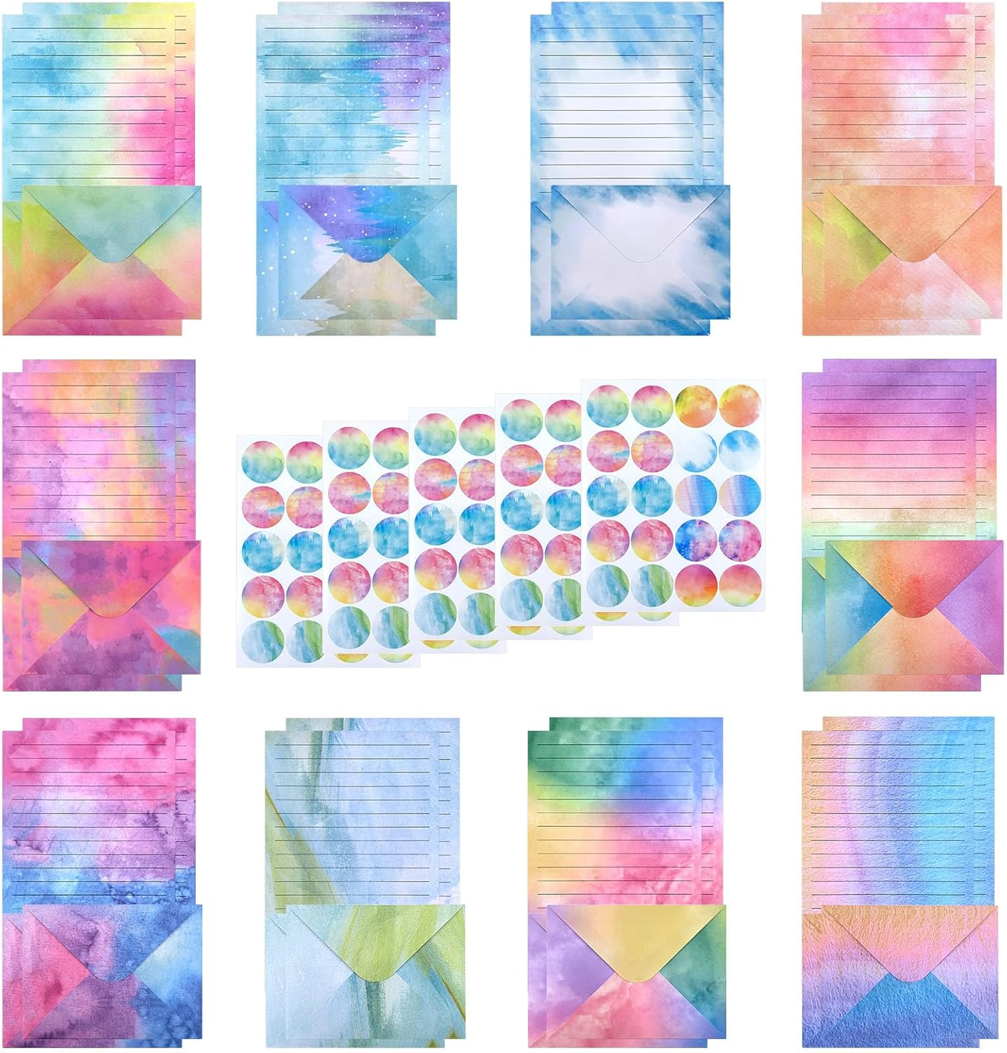 Tanstic 200Pcs(50 Sets) 5.5 X 8.25 Inch Stationery Paper Set Watercolor Stationary Paper and Envelopes Mini Stationery Paper with round Dot Sticker for Invitations, Letters image number 3