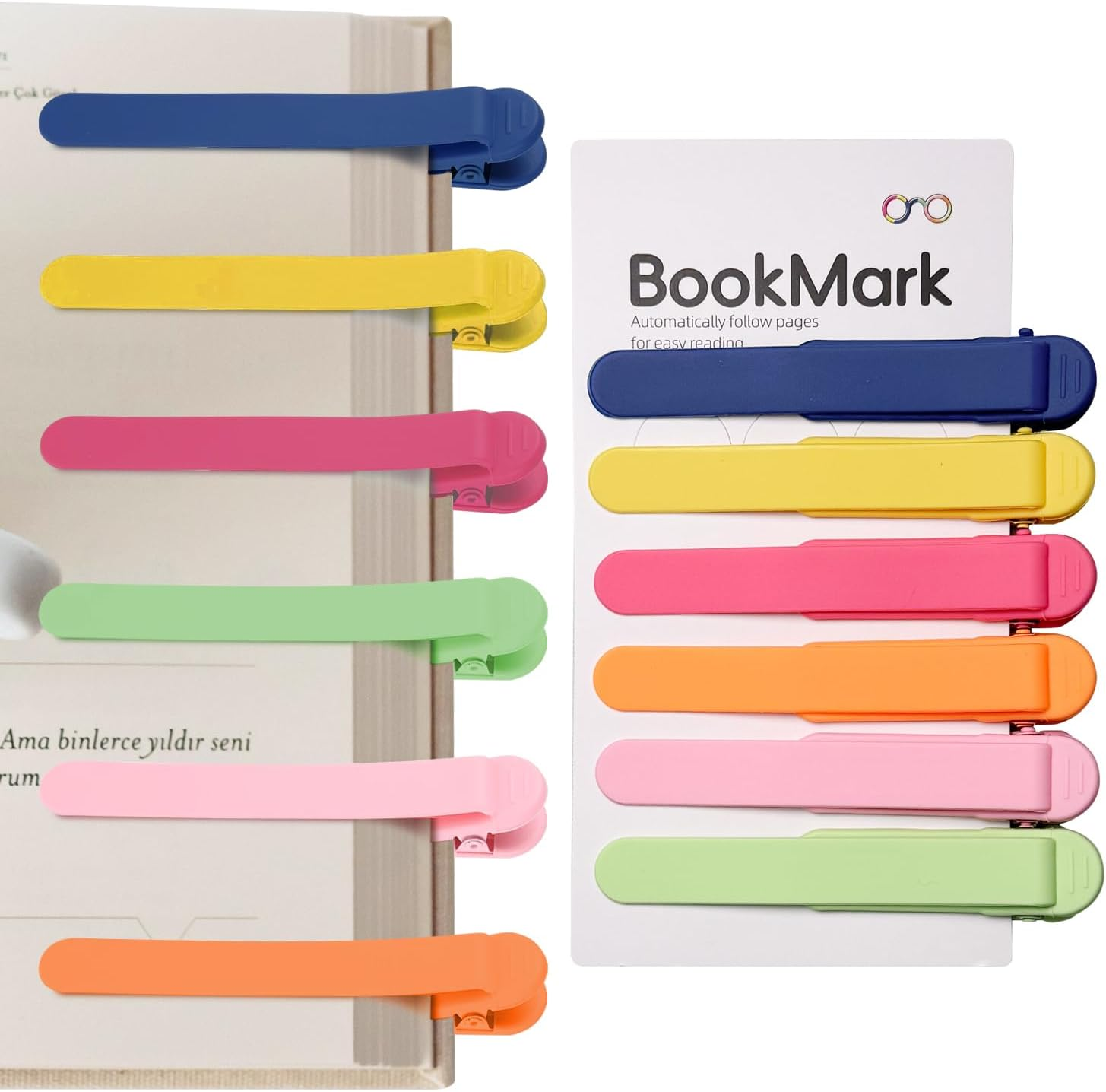 Sonicefit 6Pcs Silicone Automatic Bookmark, Cute Book Marks for Book Lovers, Unique Bookmarks Book Page Clip Keeper Book Markers Reading Accessories (1 Blue+1 Red+1 Yellow+1 Pink+1 Green+1 Orange)