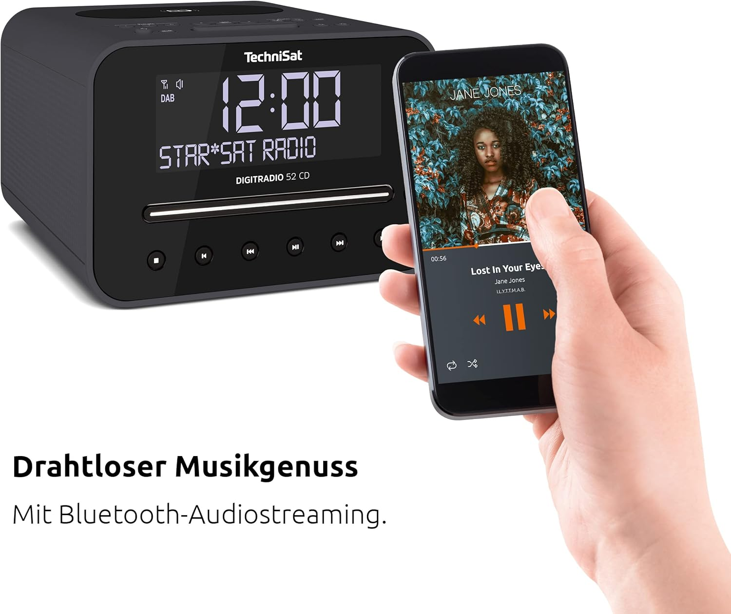 Technisat DIGITRADIO 52 CD Stereo DAB Radio Alarm Clock with Two Adjustable Alarm Times (DAB+, FM, Snooze, Sleep Timer, Dimmable Display, Bluetooth, Wireless Charging Function, CD Player) Black image number 3