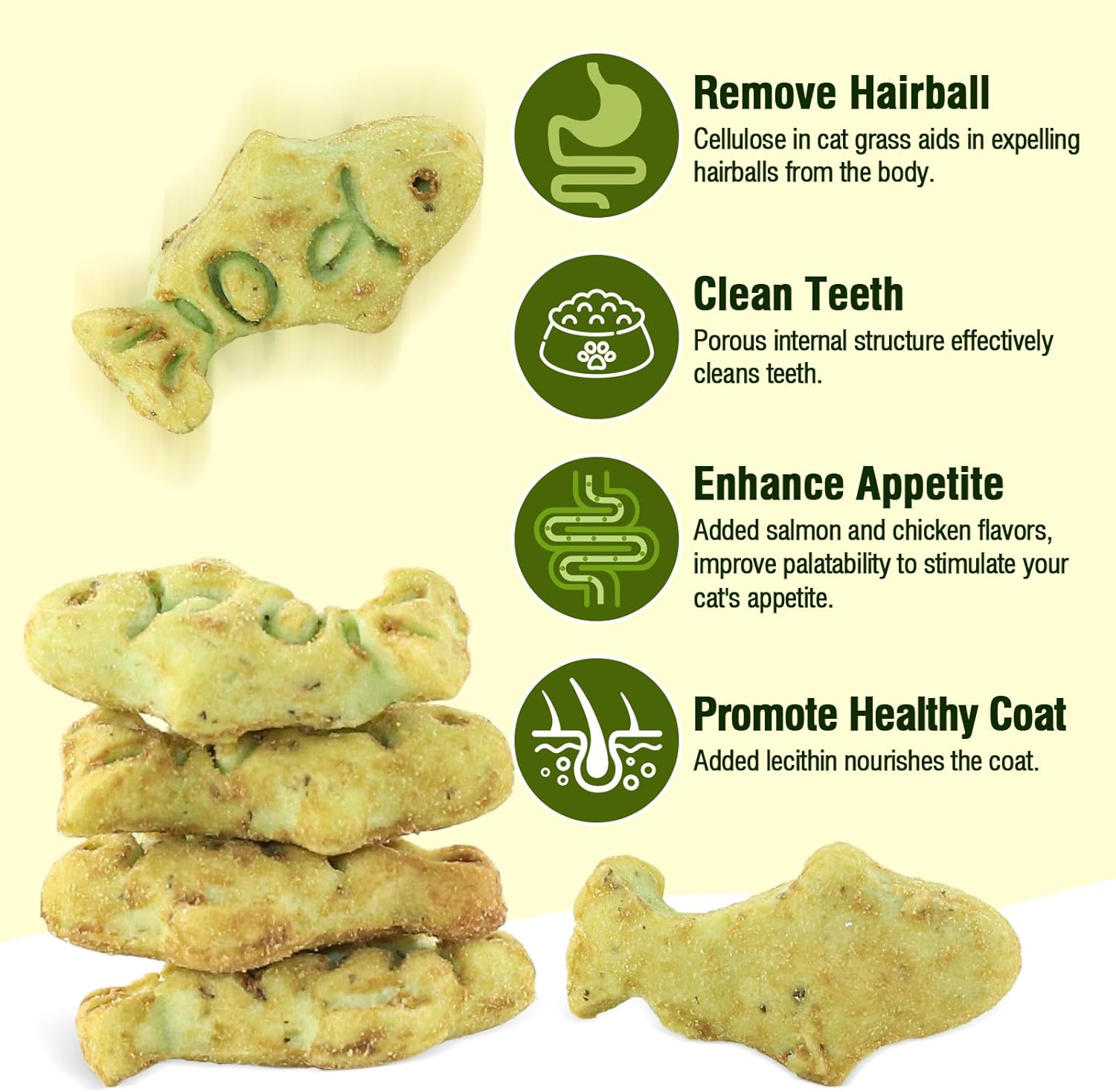 380G Cat Grass Treats, Chicken Catnip Cat Grass Flavor Feline Dental Treats, Cats Treats Snacks Biscuits for Dental Care and Hairball Control image number 5