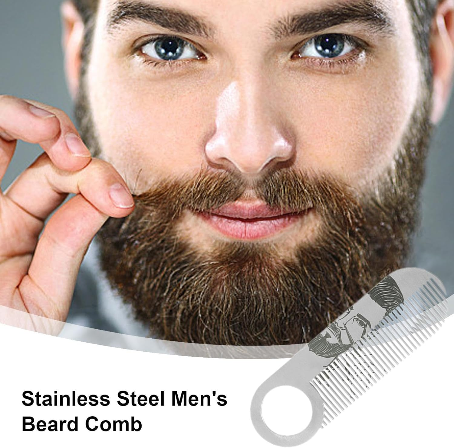 Small Beard Comb | Fine Tooth Mustache Brush | Ergonomic Hair Detailing Brush, Portable Men Accessories Styling Tools for Travel Home Outdoor - Silver image number 3