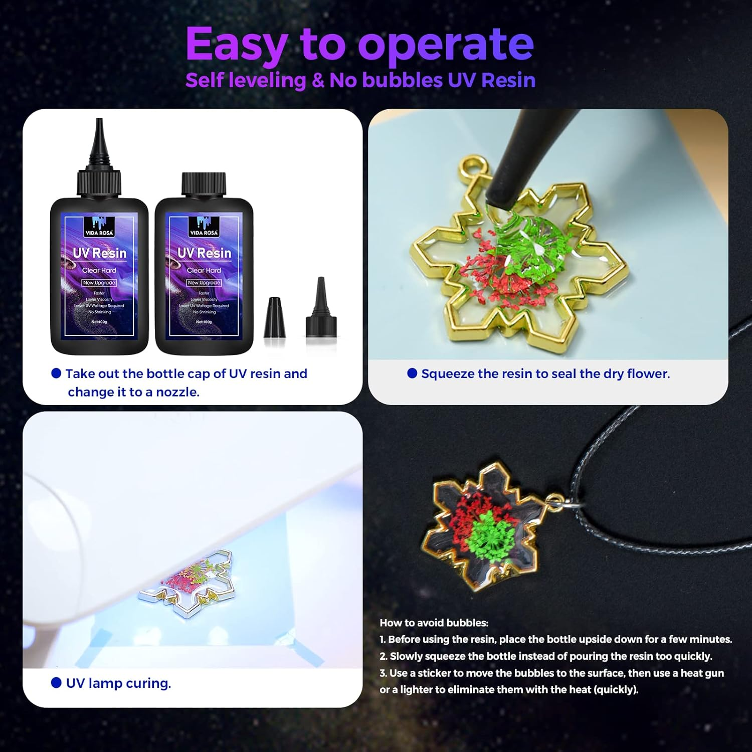 300G- VIDA ROSA Crystal Clear Hard Ultraviolet Curing Epoxy Resin for Jewellry Making Art Pendants, Earrings, Necklaces, Bracelets, Nail Art Accessories image number 5