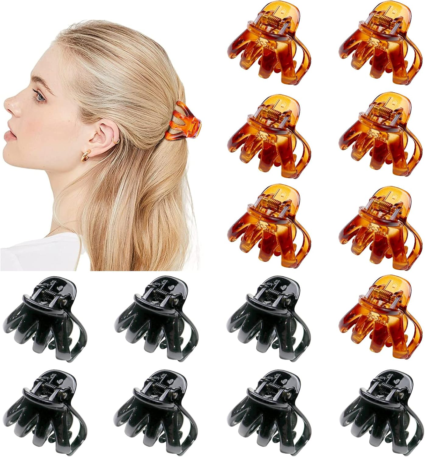 Kavya 14 Pcs Small Claw Clips Stylish Grip Octopus Mini Hair Clips for Fine Hair Plastic Non-Slip Hair Claw Clip Hairstyling Accessories for Women Girls(4Cm Black and Brown)