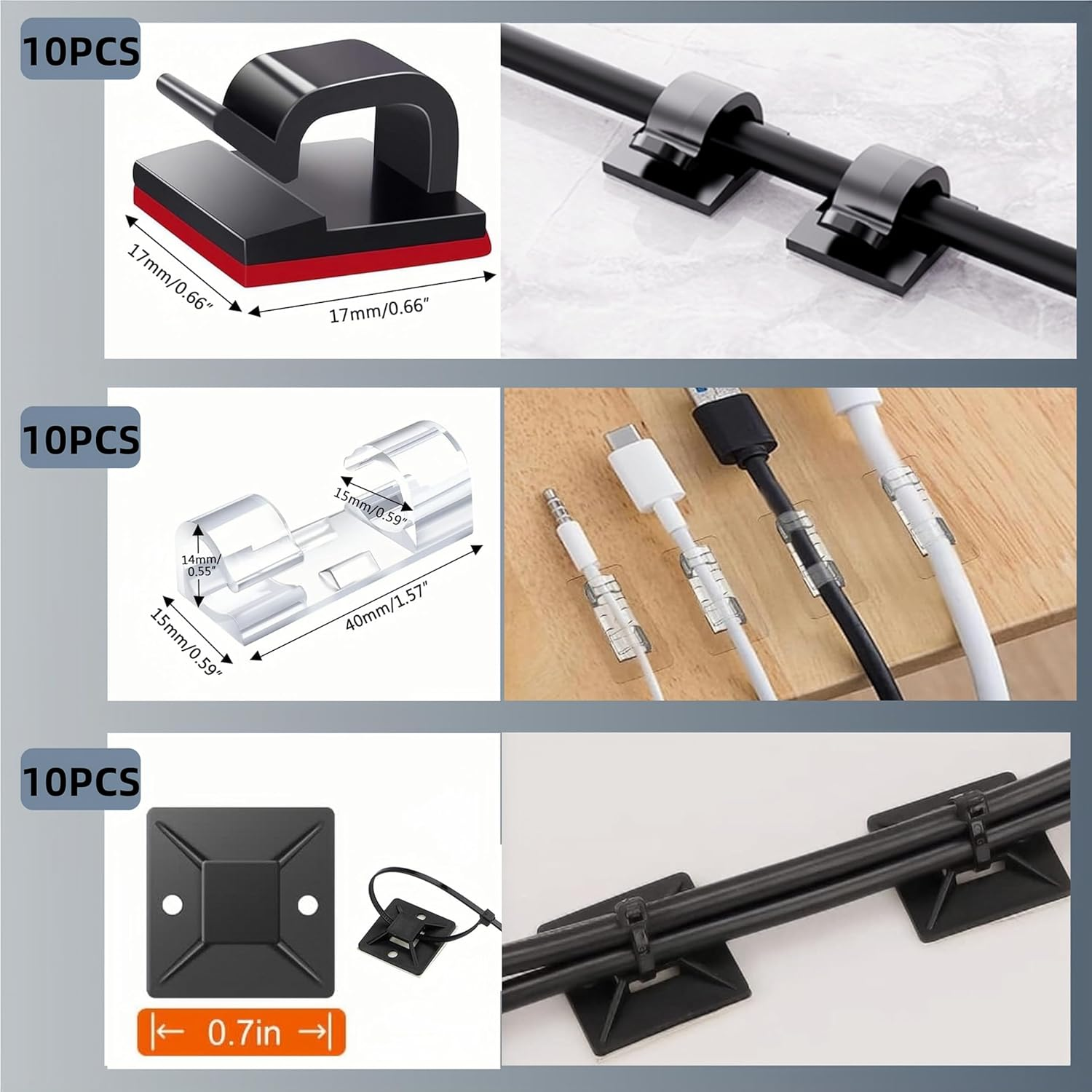 273Pcs Cable Management Organizer Kit,Cable Organizer,Fastening Zip Cable Ties,Self Adhesive Cable Clips Holder,Self Adhesive Ties,Useful for Power Cord,Tv、Usb Cable, Office Cord Holder for Desk image number 4