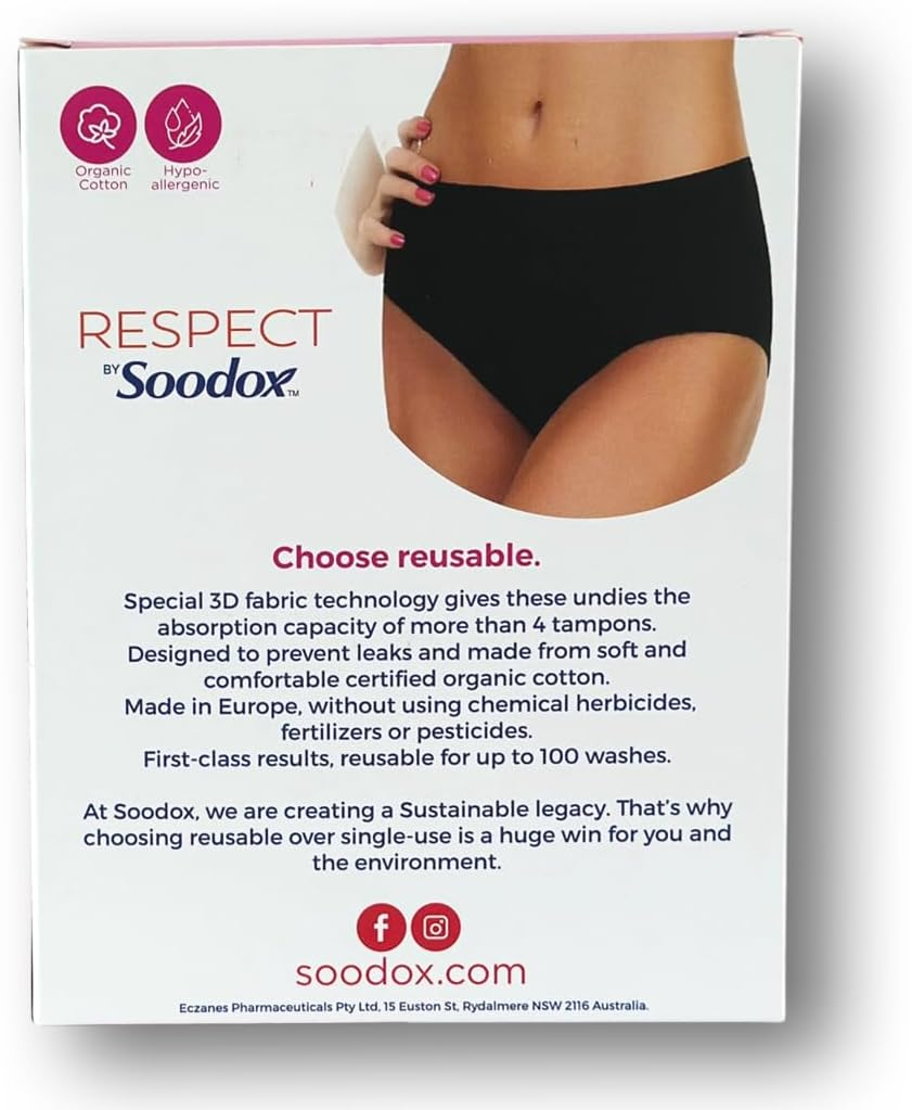 Soodox Respect Organic Cotton Period Undies | Reusable | Soft & Comfortable | up to 100 Washes | Washbag Included | High Absorbency (Medium) image number 5