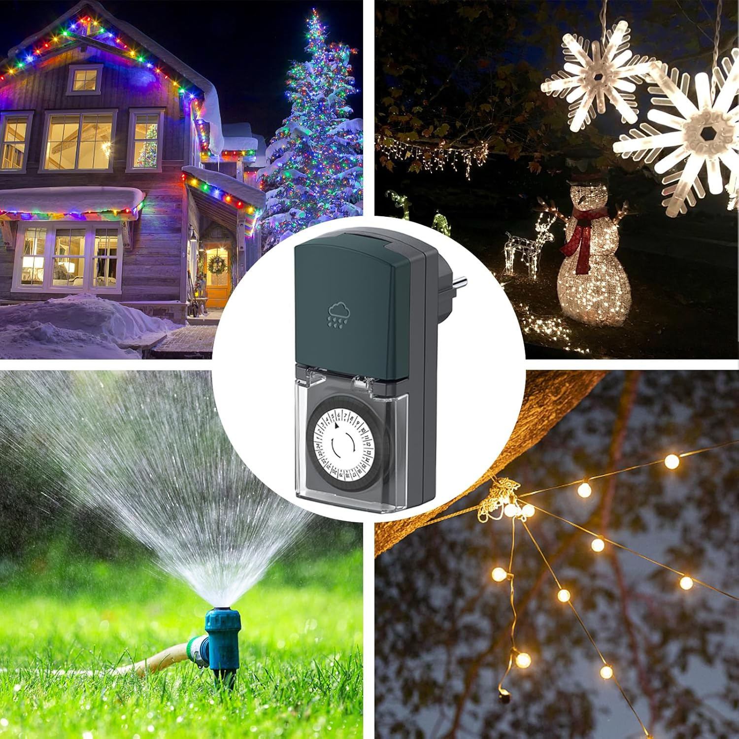 G-Homa Outdoor Timer, Set of 2, 24-Hour Mechanical Timer Socket, Outdoor with Child Lock & Protective Cover, IP44 Waterproof, for Lights, Pool Pumps, Christmas Decoration