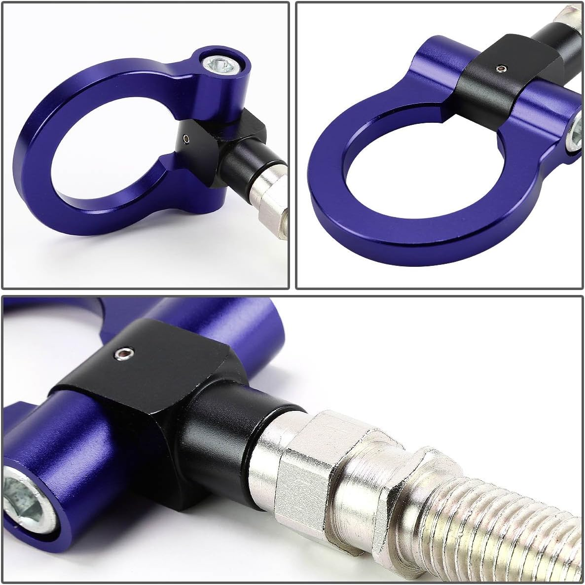 DNA THK-JDM-BL Blue Aluminum Front/Rear Japanese Car Trailer Tow Hook Ring Kit - M18 X 2.5 - Black image number 3