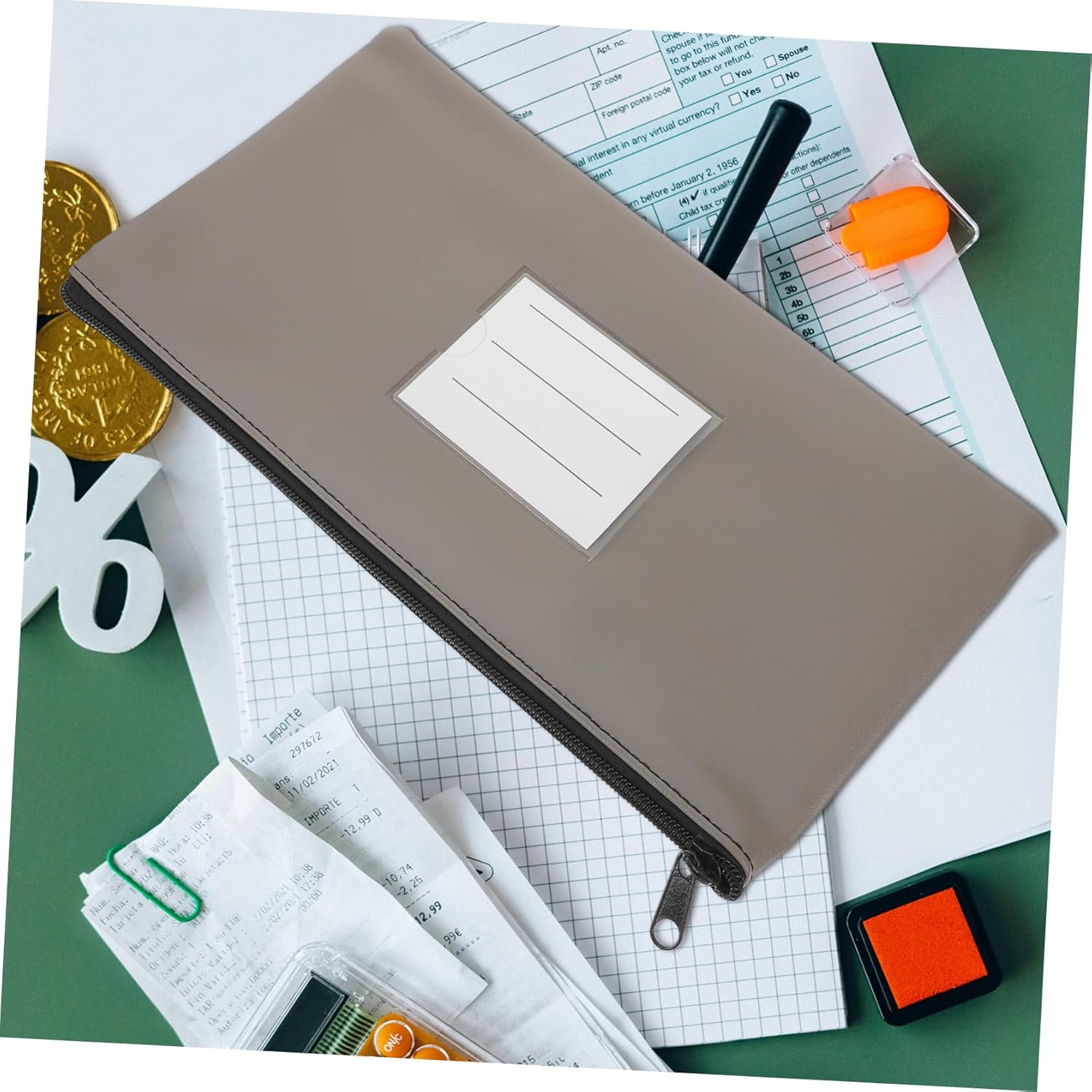 DIYEAH 2Pcs Zippered File Pouch Reusable Document Storage Pouch for Cash Bags and Receipts Organized File Holder Pu Leather image number 2