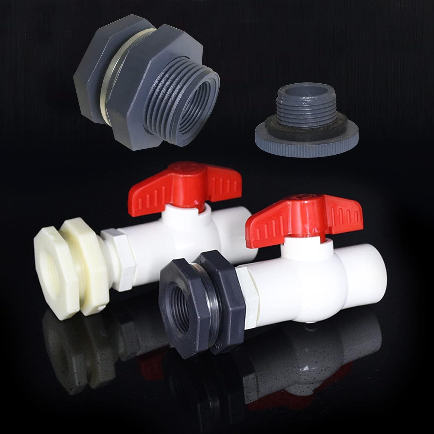 PVC Bulkhead Water Tank Connector Adapter, 4Pcs Bulkhead Fitting Water Tank Connector PVC Threaded Fitting Adapter,Plastic Bulkheads Fittings for Rain Barrels image number 2