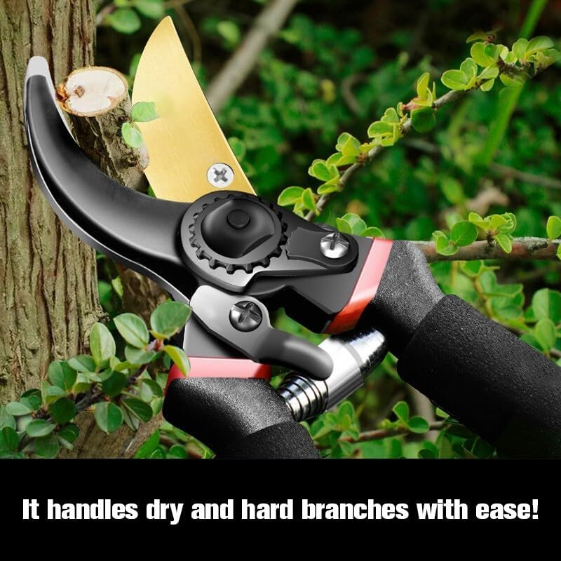 Pruning Shears Gardening Tools - Bypass Garden Scissors Heavy Duty Hand Pruner with Soft Grip Handle Cushion and Shock Absorber Design - Plant Cutter Kitchen Garden Cutting through Anything image number 1