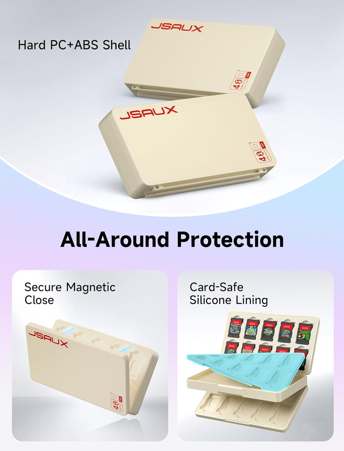 JSAUX Game Card Case for Nintendo Switch 2 (2025), Switch OLED & Lite, 40-Slot Hard Shell Storage Holder for 40 Game Cartridges & Micro SD Cards, Compact Gaming Card Organizer Box - Retro Red/White image number 6