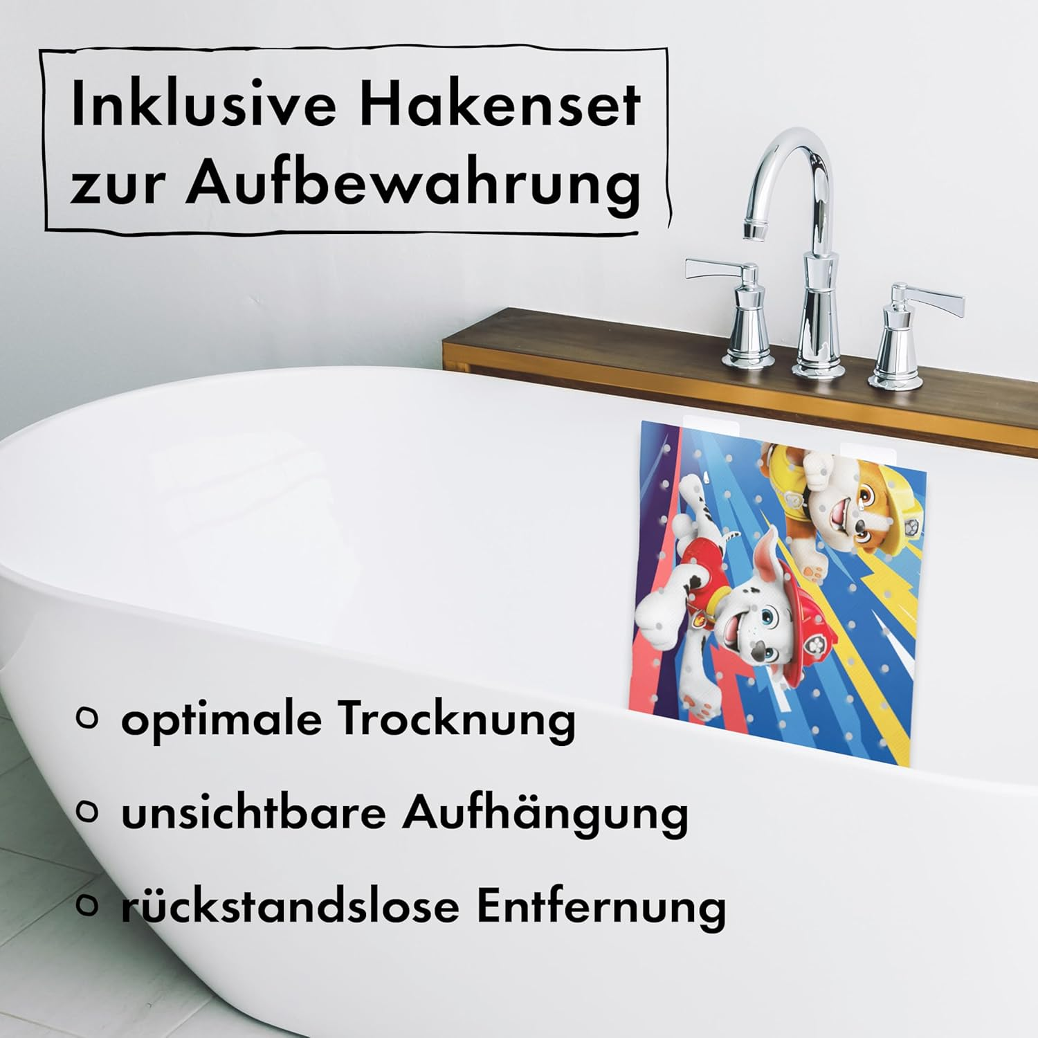 PAW Patrol Non-Slip Bath Mat for Children - Anti-Mould Bath Mat for PAW Patrol Fans, Anti-Bacterial, with Suction Cups, Hangers and Drainage Holes, 100 X 40 Cm image number 6