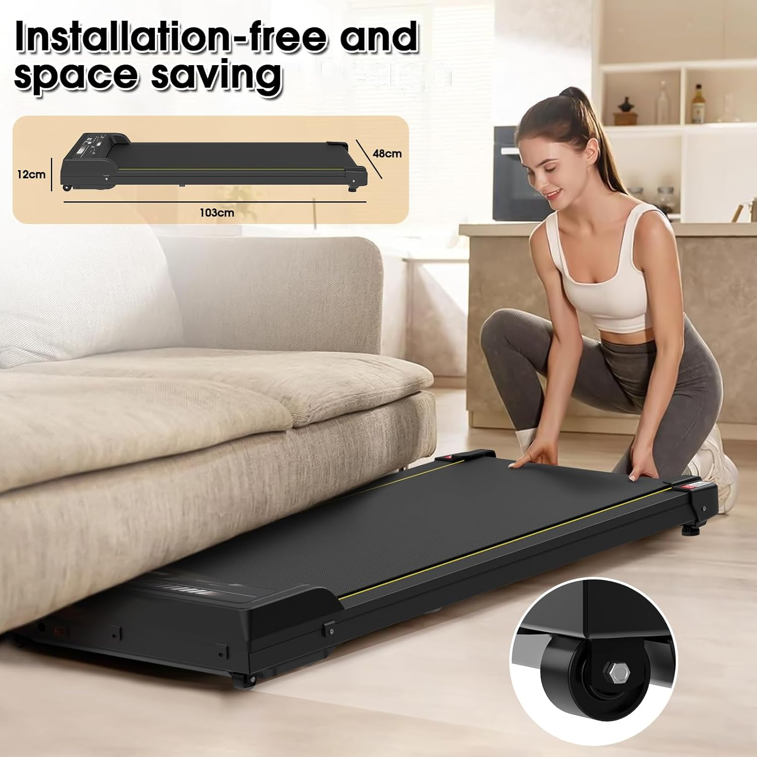 Advwin Walking Pad Treadmill, under Desk Electric Treadmill for Home, Compact Portable Walking Jogging Running Machine with Shock Absorption | Non-Slip | LED Display | Low Noise - White image number 2