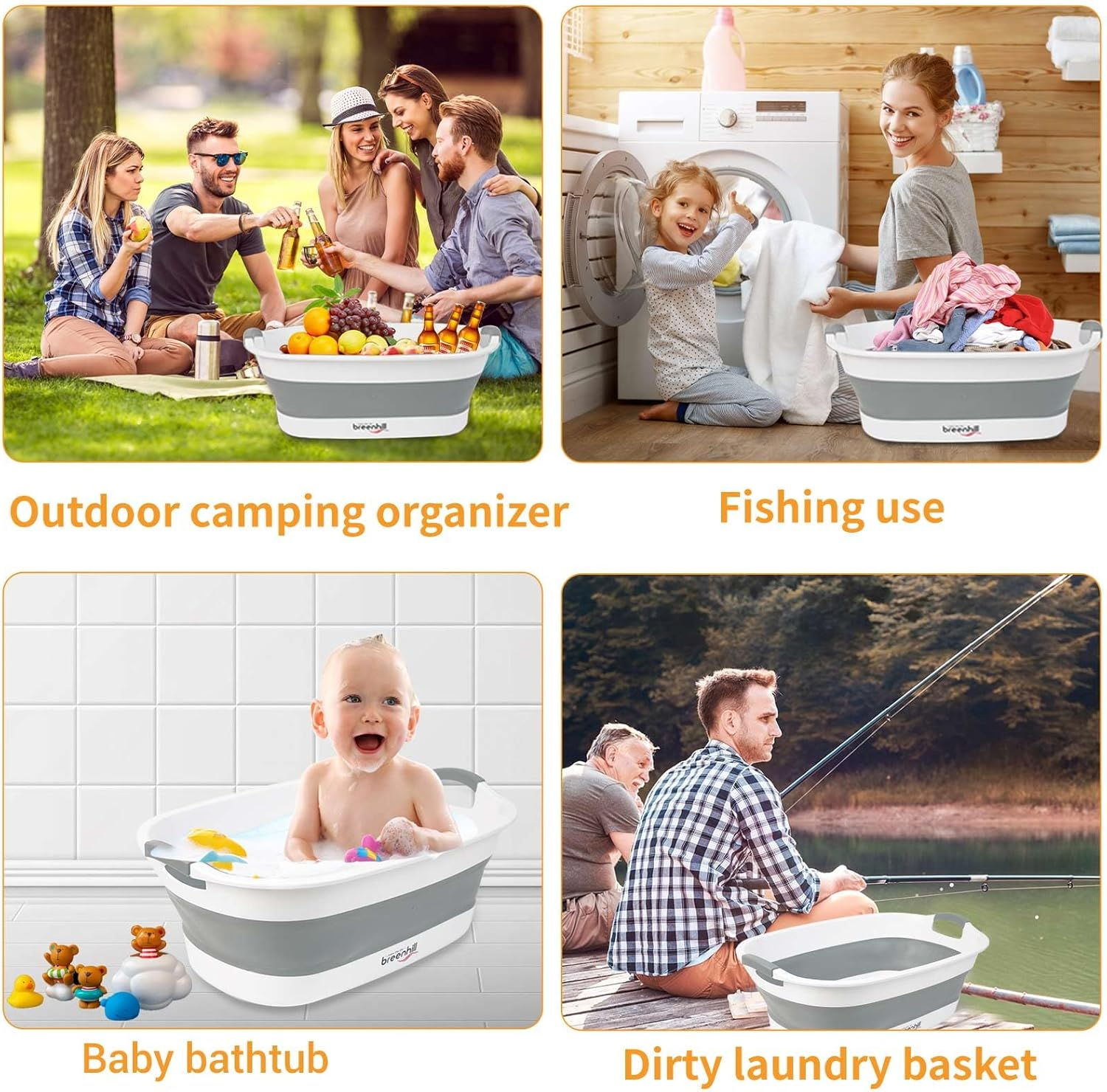 BREENHILL Collapsible Dog Bath Tub for Small Dogs & Cats, Portable Puppy Bath Tub with Water Drain Plug, Space Saving Foldable Pet Bathtub for Indoor & Outdoor Use, Grey - Gray image number 4