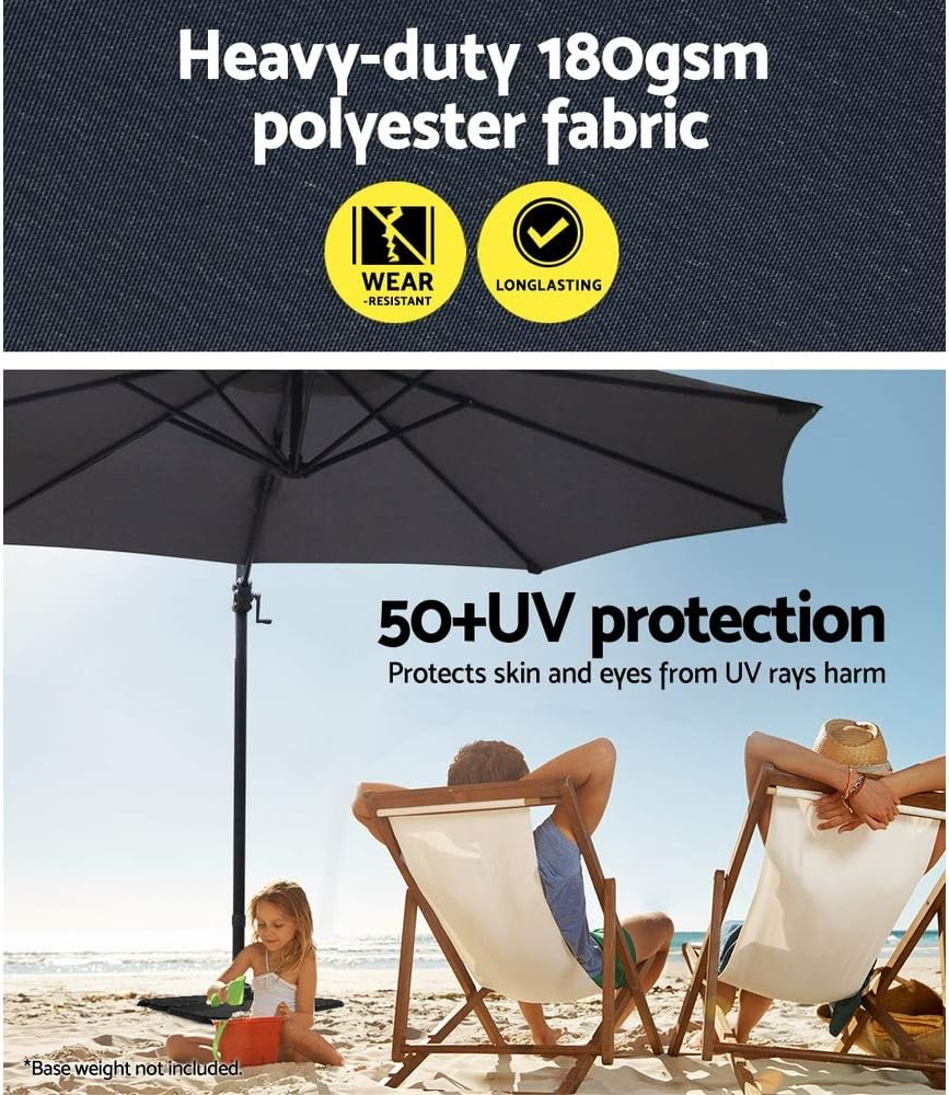 Instahut Outdoor Umbrella 3M Charcoal Cantilever Roma Umbrellas Stand, Sun Beach Garden Gazebo Canopy Home Patio Camping Tent, 360&deg; Rotatable Shading Water Resistant and UV - Black image number 2