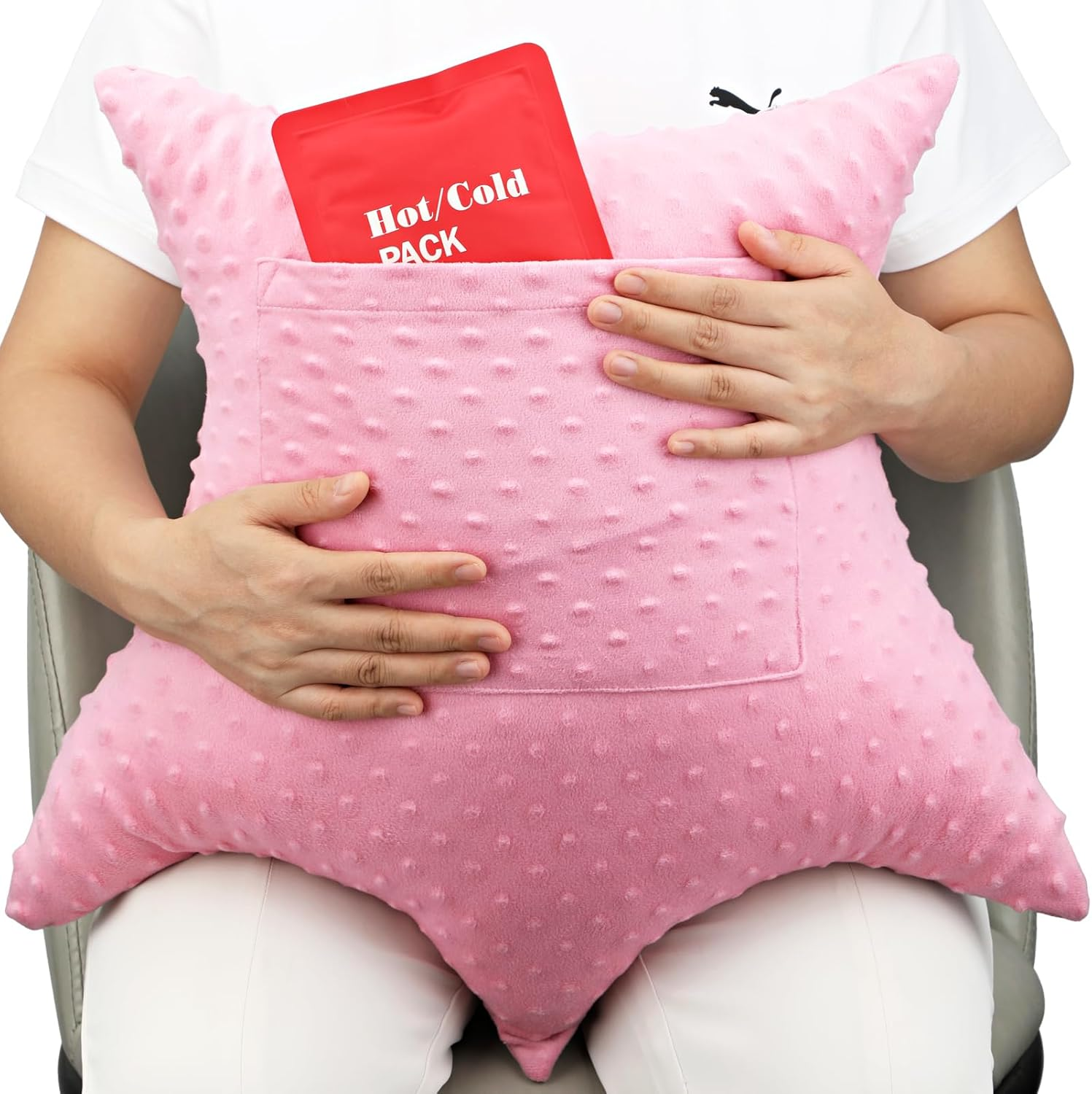 Star Shape Hysterectomy Recovery Pillowy for Hysterectomy Recovery Must Haves with 2 Pockets Products Gifts Tummy Tuck Abdominal Surgery Cushion, Minky Dot Coral