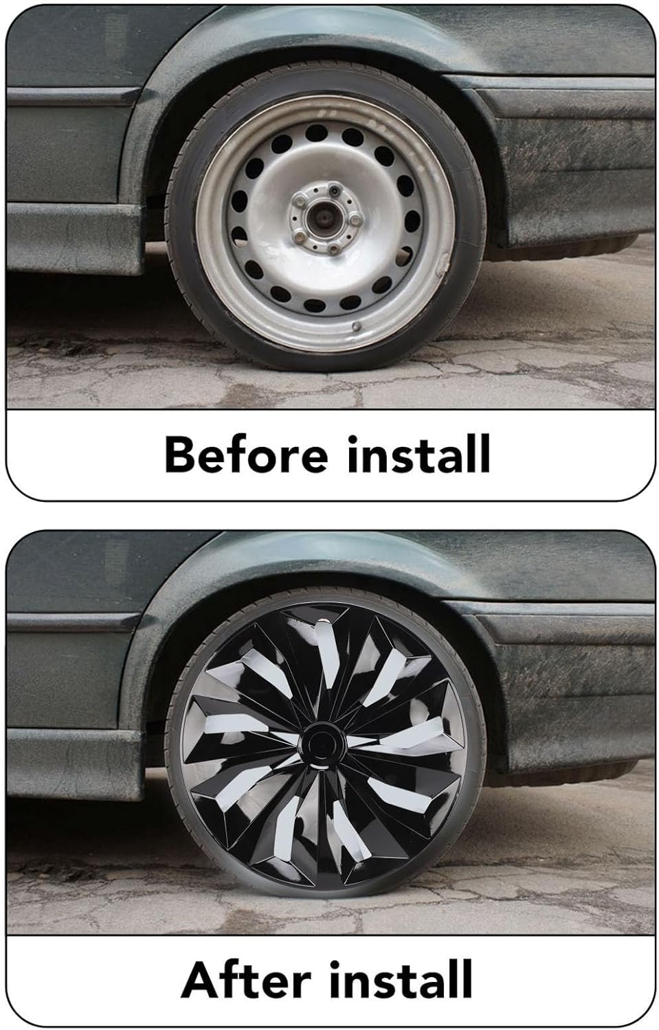 Jiawu 15 Inch Hubcaps Set of 4, Automotive Wheel Tire Covers Accessories, Wheel Hub Caps for Cars, Trucks, SUV, ABS, Quick Installation, Universal Fit on Any 15 Inch Steel Wheel (Black) - Black image number 4