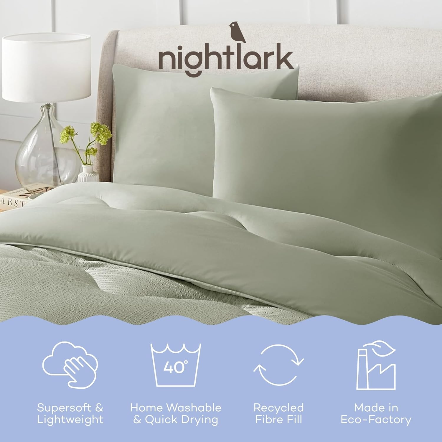 Night Lark - Coverless Duvet - Seersucker Collection - Soft Touch Luxury Bedding - Machine Washable - Hypoallergenic (Olive Green, 4.5 Tog - King) image number 5