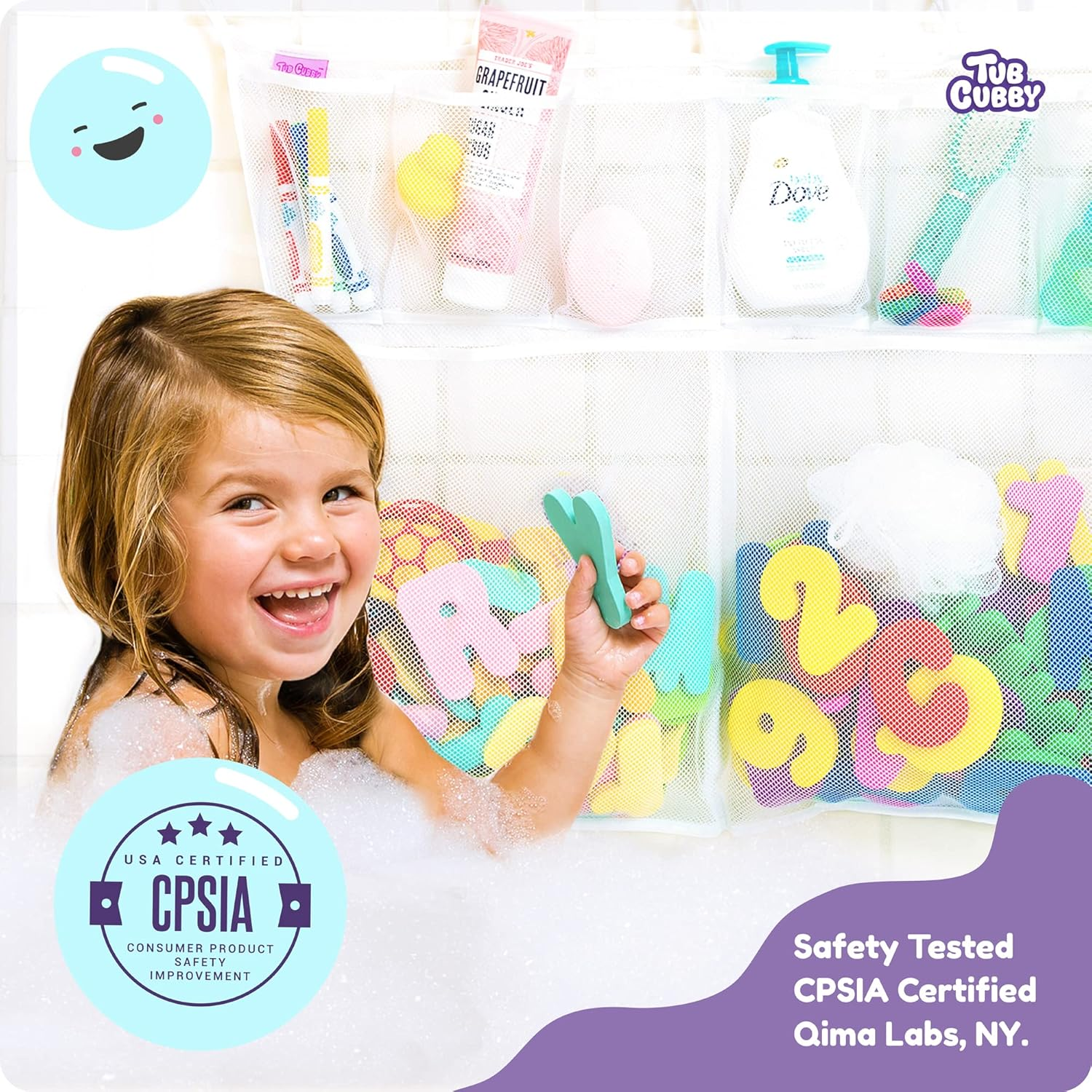 Tub Cubby Original Bath Toy Storage - Hanging Bath Toy Holder, with Suction & Adhesive Hooks, 30"X23" Mesh Net Shower Caddy for Kids Bathroom Decor, Bedroom Toy Organizer (Large image number 4