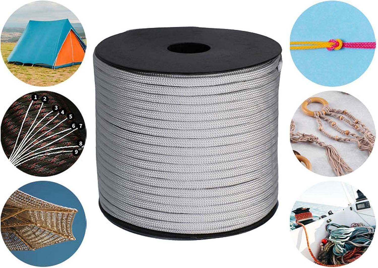 Eigell Camping Paracord Tent Rope Versatile 4Mm Craft DIY Strong Camping Rope Parachute Cord for Outdoor Emergency Camping Bracelet - Silver Gray image number 5