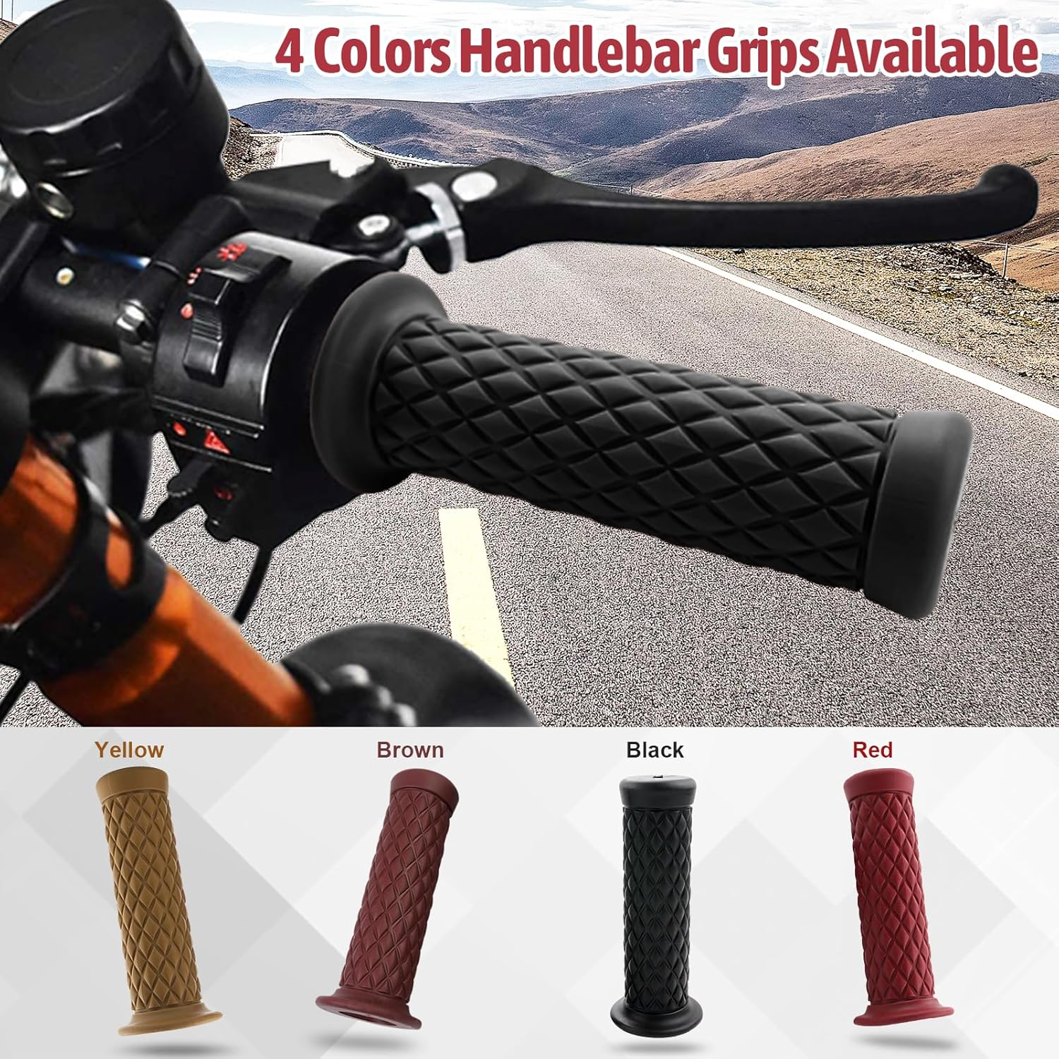 Motorcycle Retro Comfortable Hand Handlebar 7/8" 22Mm 1" 24Mm Non Slip Rubber Handle Grips for Kawasaki Honda Yamaha image number 2