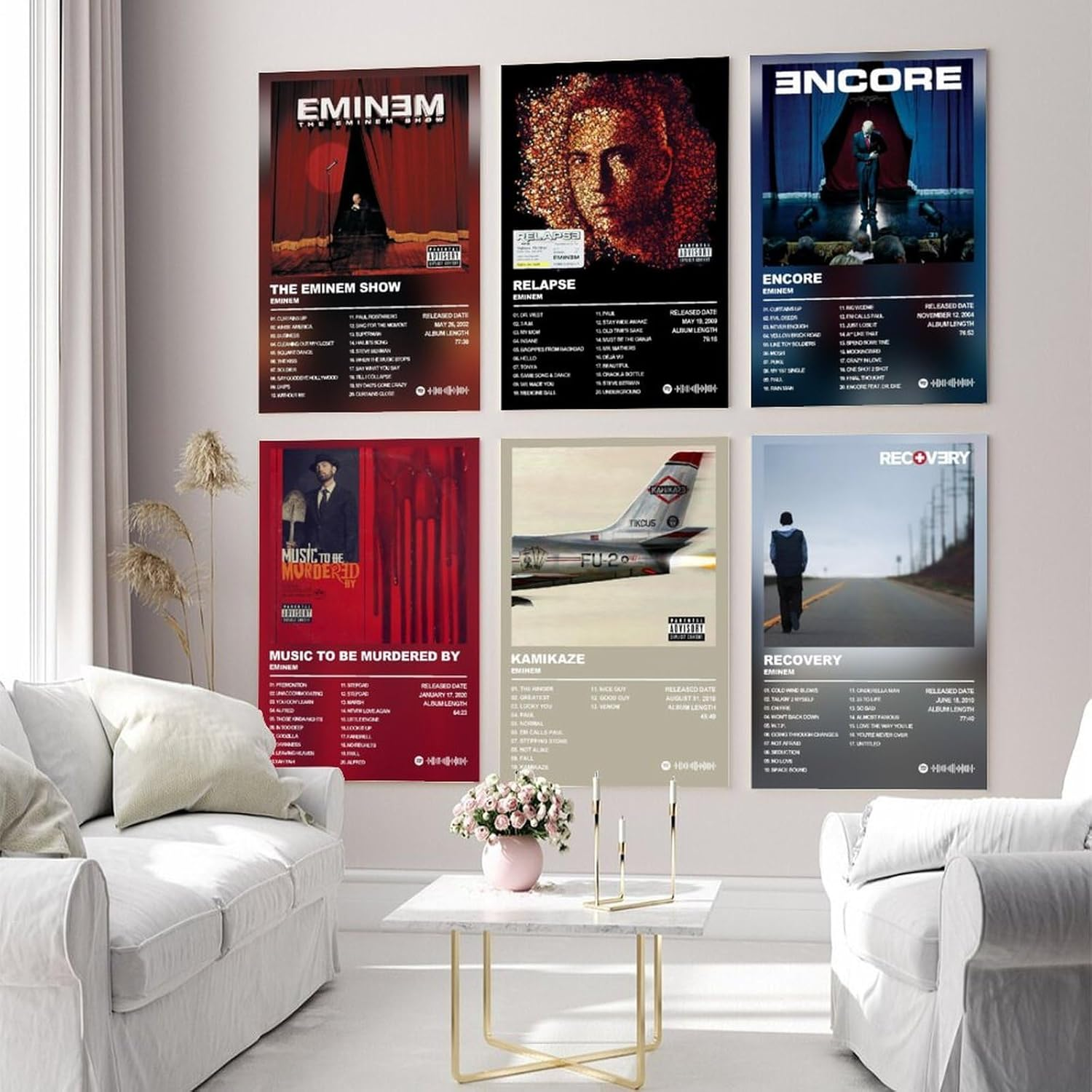 Eminem Poster Rapper Music Album Poster a Set of 6 Canvas Posters Room Aesthetic Festival Gift Family Bedroom Decor Wall Art Home08X12Inch(20X30Cm) Unframe-Recovery Kamikaze Encore Relapse Eminem Pos image number 3