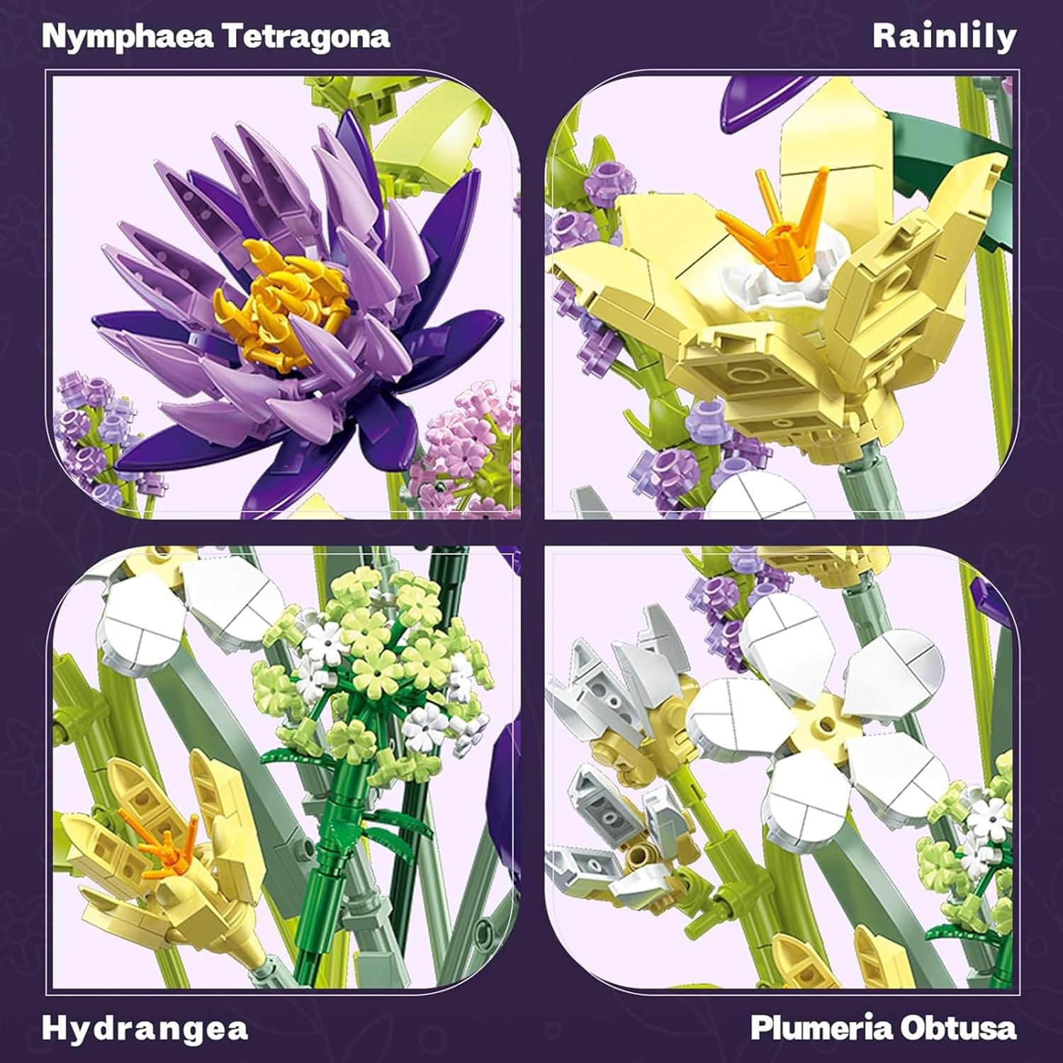 891 Pcs Purple Flower Bouquet Building Sets for Adult,13 Flowers, Unique Home Decor Gifts for Mother&rsquo;S Day, Botanical Collection with Fancy Box, Building Blocks Toy for Girls Ages 8+ image number 5