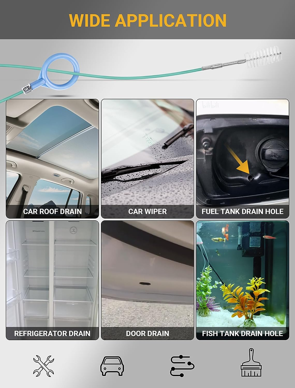 Upgraded Auto Sunroof Drain Cleaning Tool, 78 Inch Flexible Brush Long Pipe Cleaners for Car, Tube Slim Dredging Tool Perfect Car Sunroof, Windshield Wiper Hole