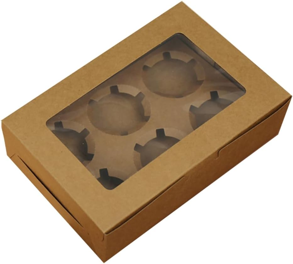 AIMALL 25Pcs Kraft Paper Cupcake Boxes with Window, 1/2/4/6/8/12 Cupcake Capacity, Maffen Packing Box for Desserts