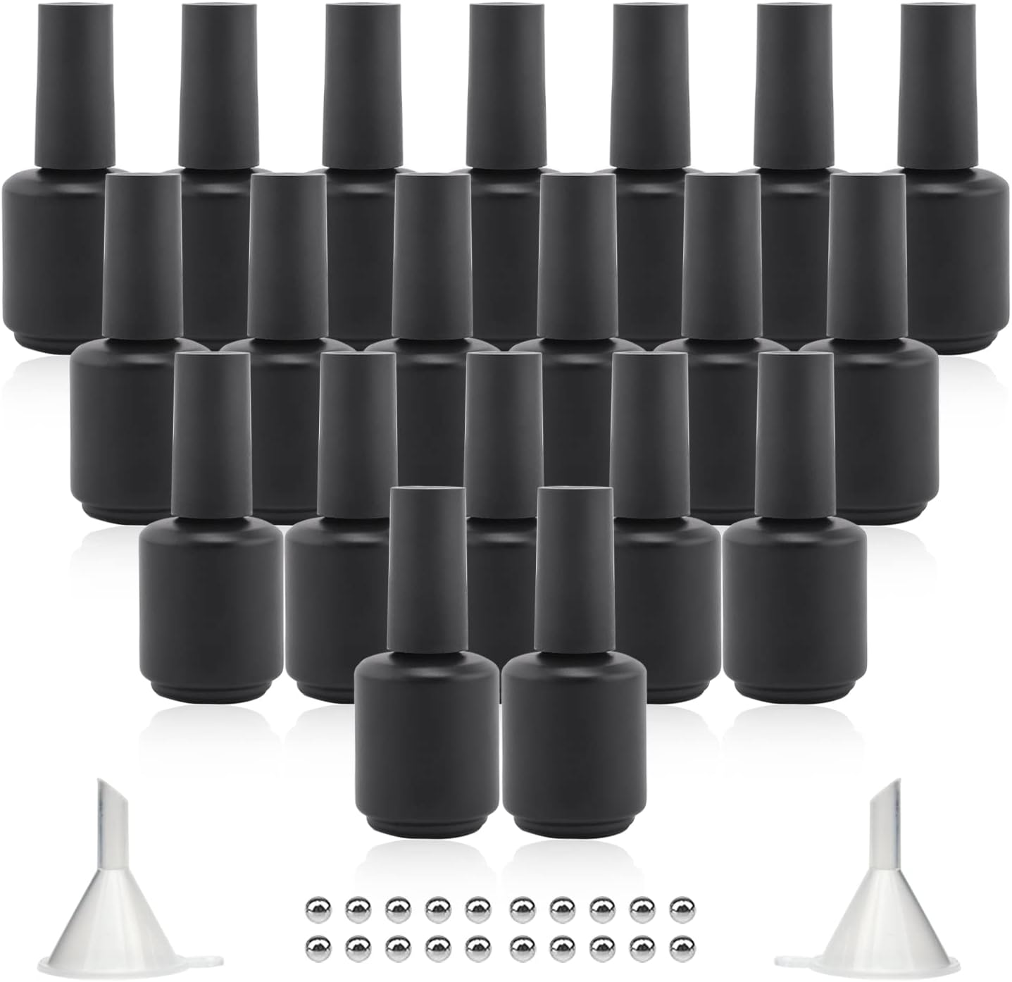 Agidea Empty Gel Nail Polish Bottles, 15ML Refillable Fingernail Polish Bottles with Brush, UV Safe with Mixing Balls & Funnels, Pack of 20 (Bright Black)